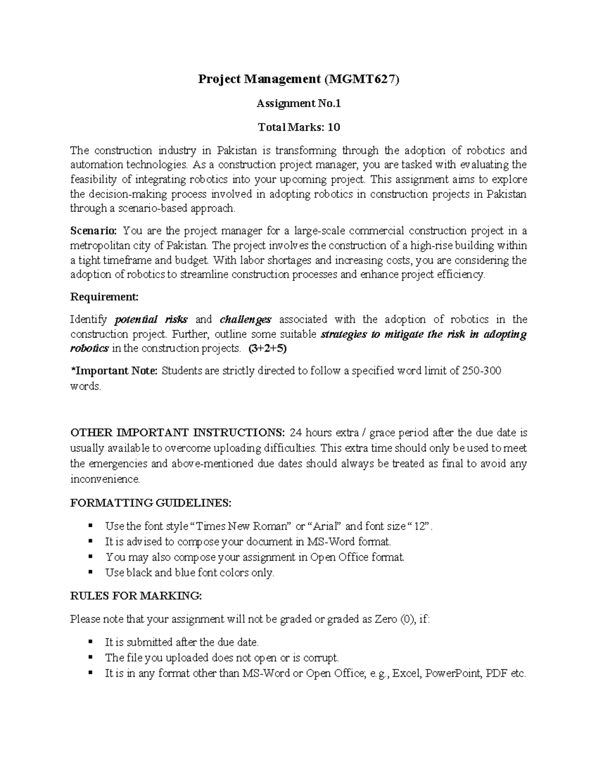 Spring 2024 MGMT627 1 - Project Management (MGMT627) Assignment No ...