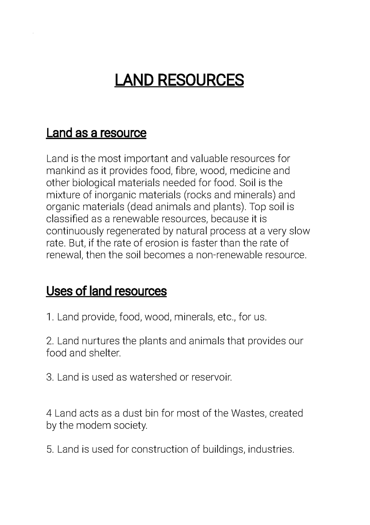 land resources assignment