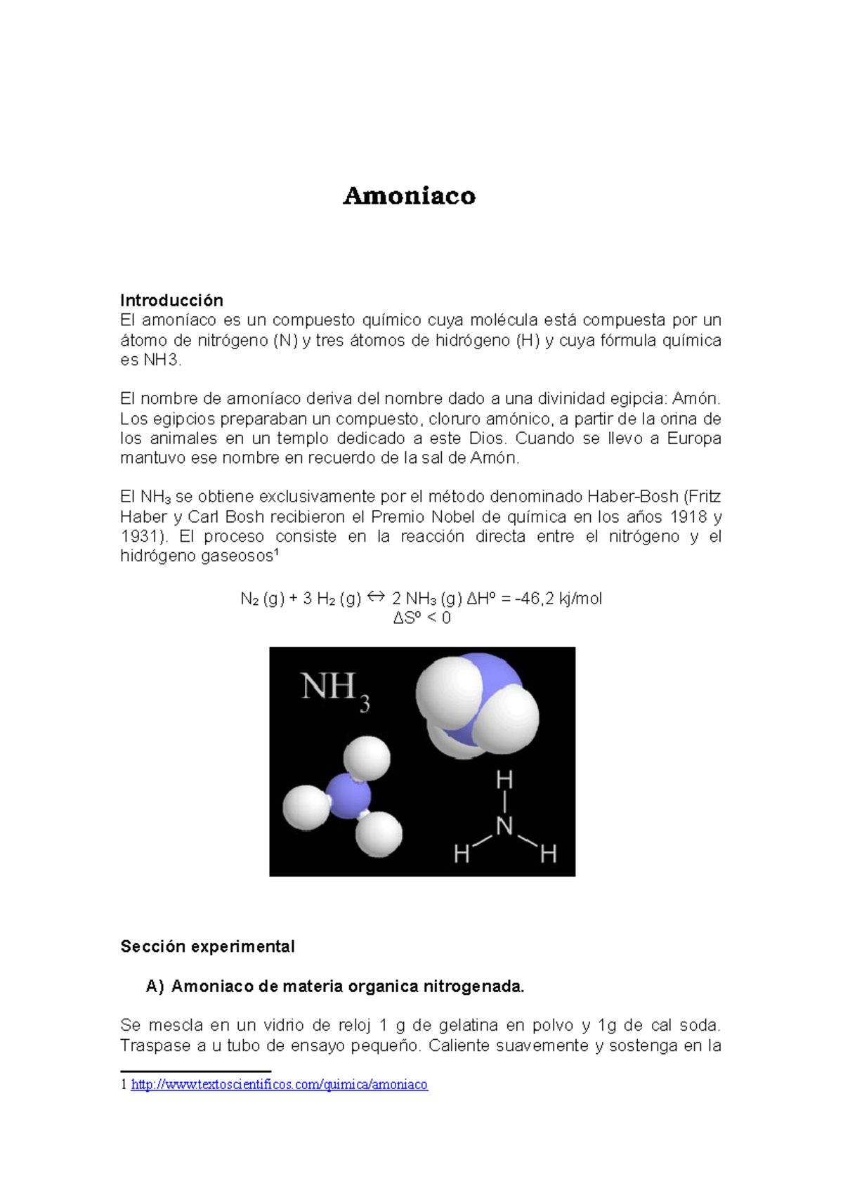 Experimento 12 amoniaco Amoniaco Introducción El amoníaco es un compuesto químico cuya Experimento 12 amoniaco Amoniaco Introducción El amoníaco es un compuesto químico cuya