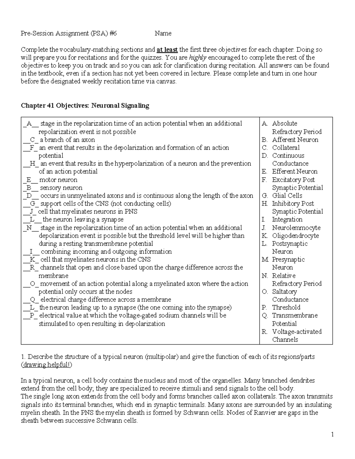 FA23PSA6 - PSA 6 - Pre-Session Assignment (PSA) #6 Name Complete the ...