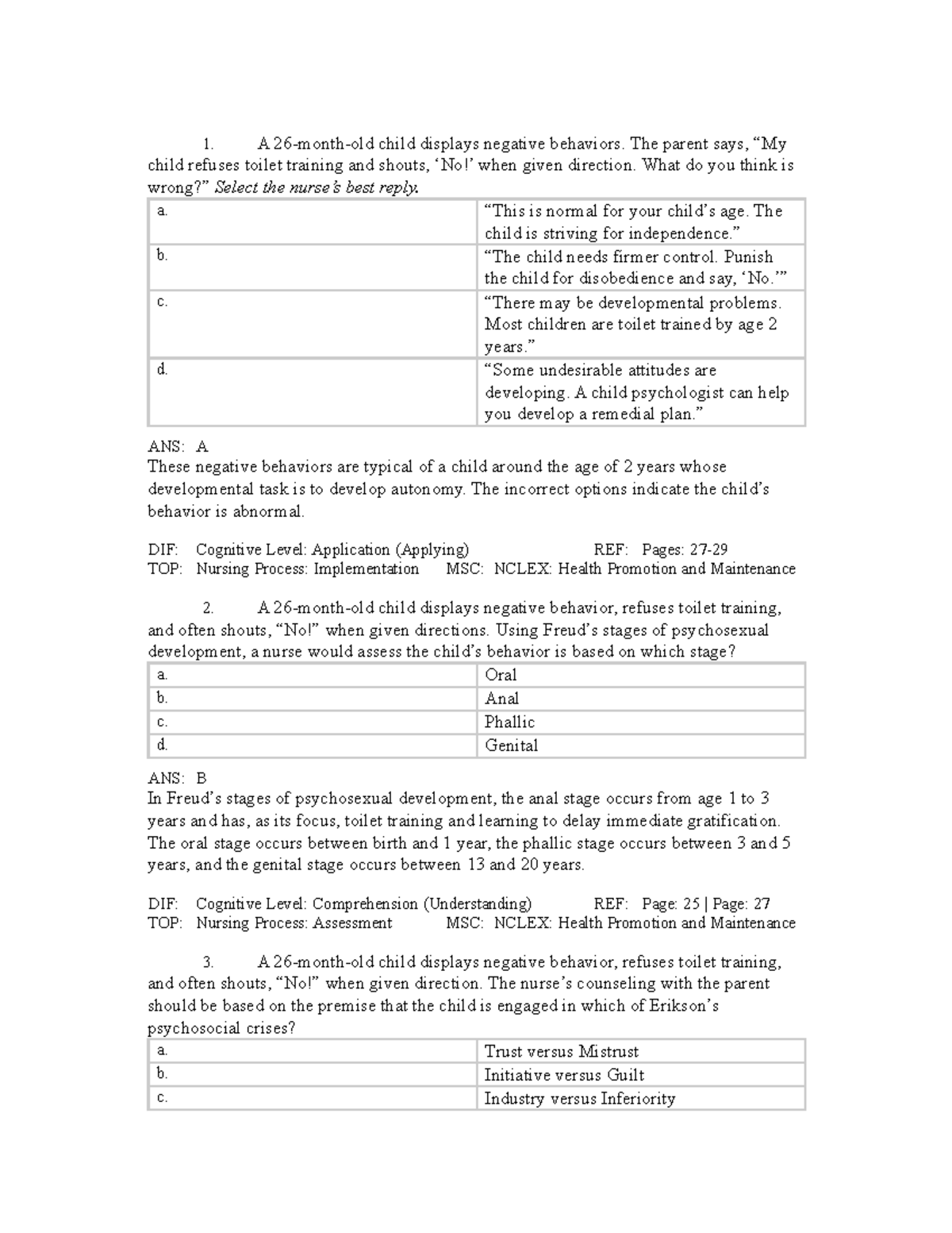 Chapter 3 Practice Exam Questions A 26 month old Child Displays 