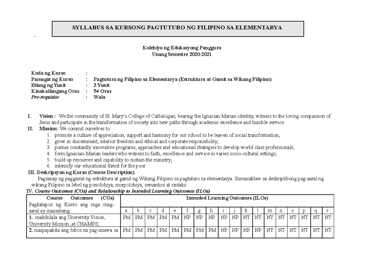 431244828 Eled5 Pagtuturo Ng Filipino Sa Elementarya Course Syllabus ...