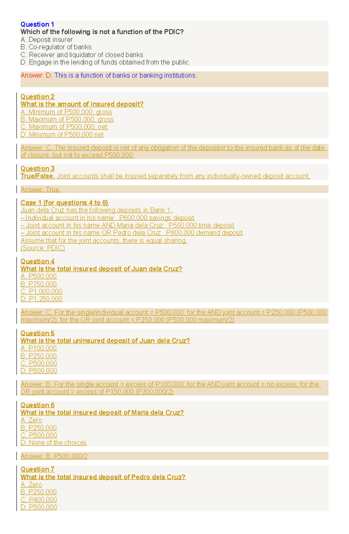 373108009 PDIC MCQ 14 dsdsds Question 1 Which of the following is