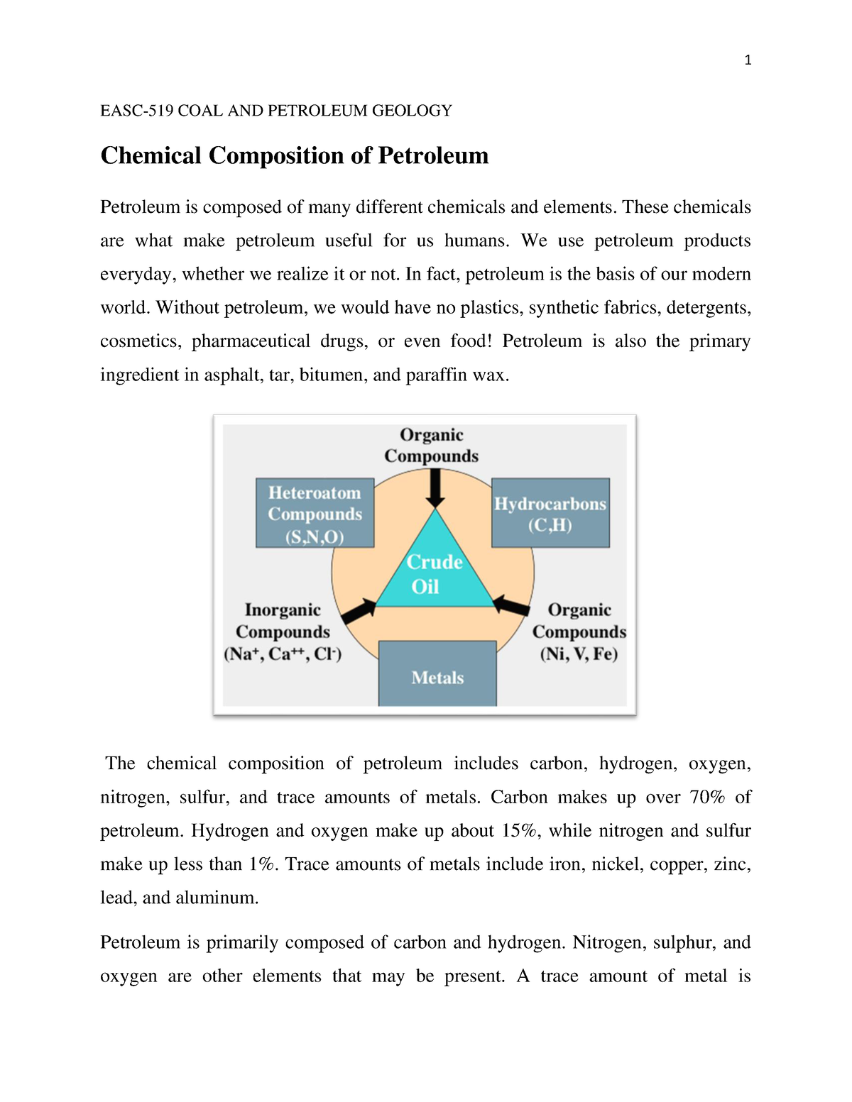 Chemical composition of petroleum - EASC-519 COAL AND PETROLEUM