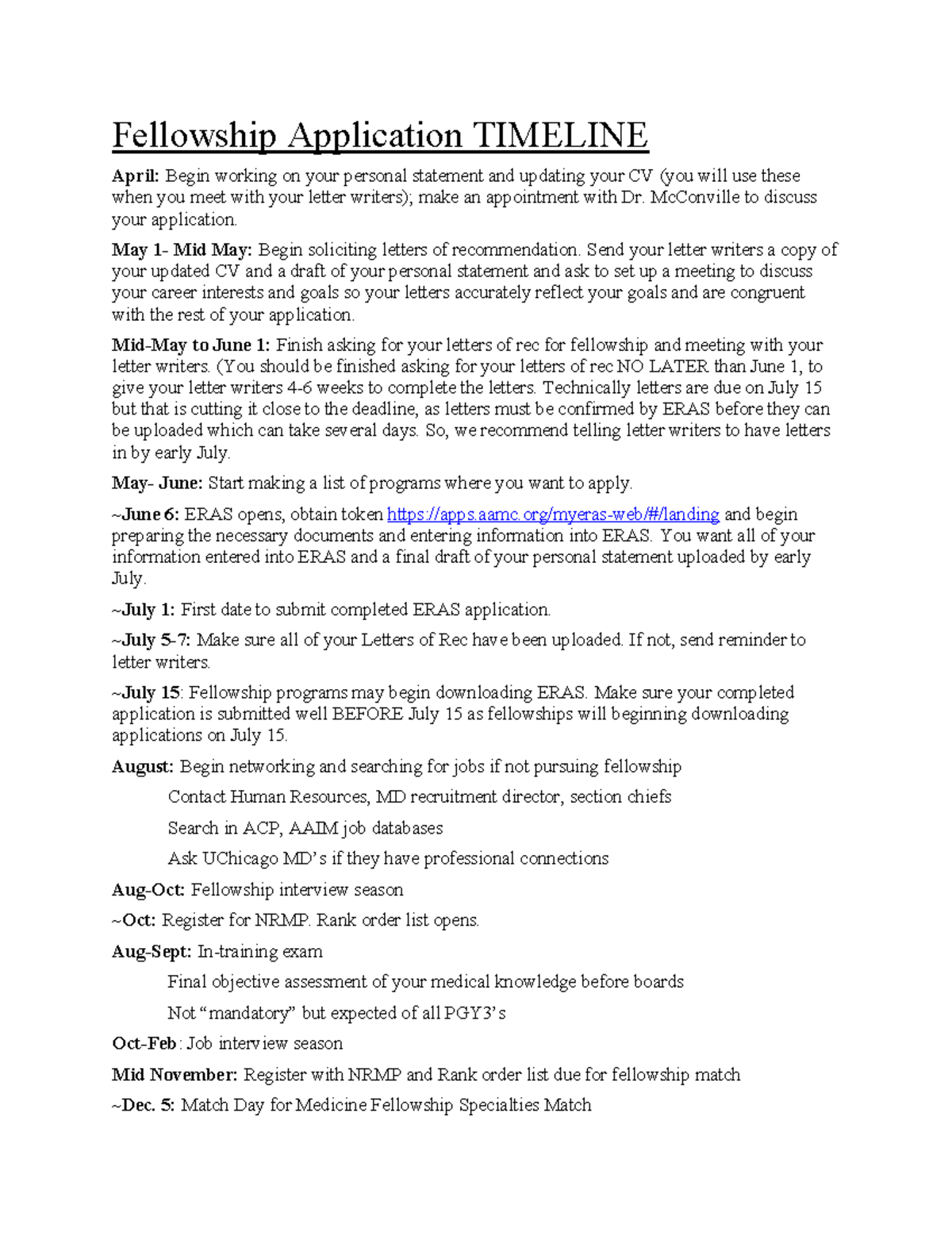 Fellowship and PGY3 Timeline Fellowship Application TIMELINE April