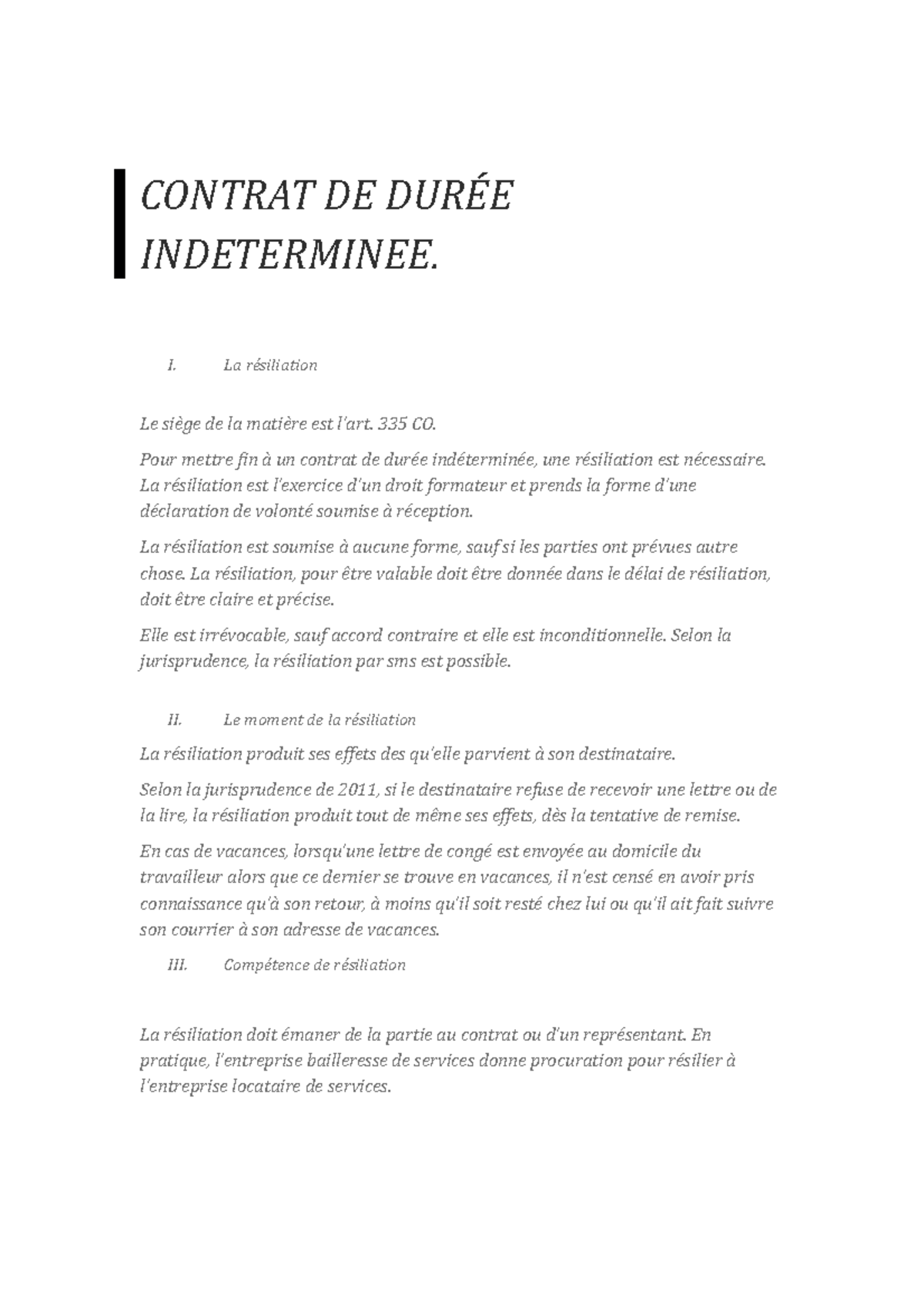 Contrat de durée ındeterminee - CONTRAT DE DURÉE INDETERMINEE. I. La ...