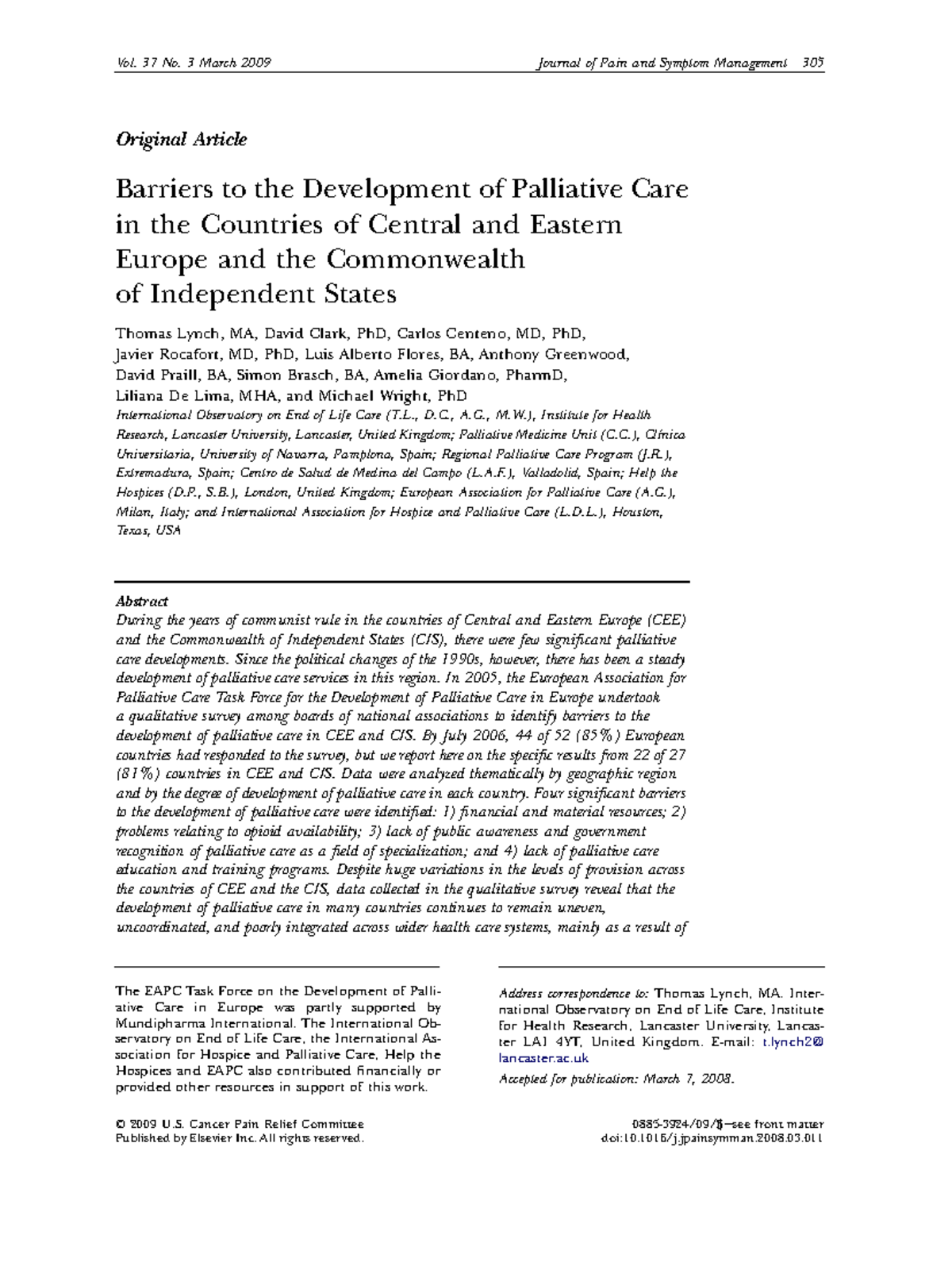 Barriers to the Development of Palliativ - Original Article Barriers to ...