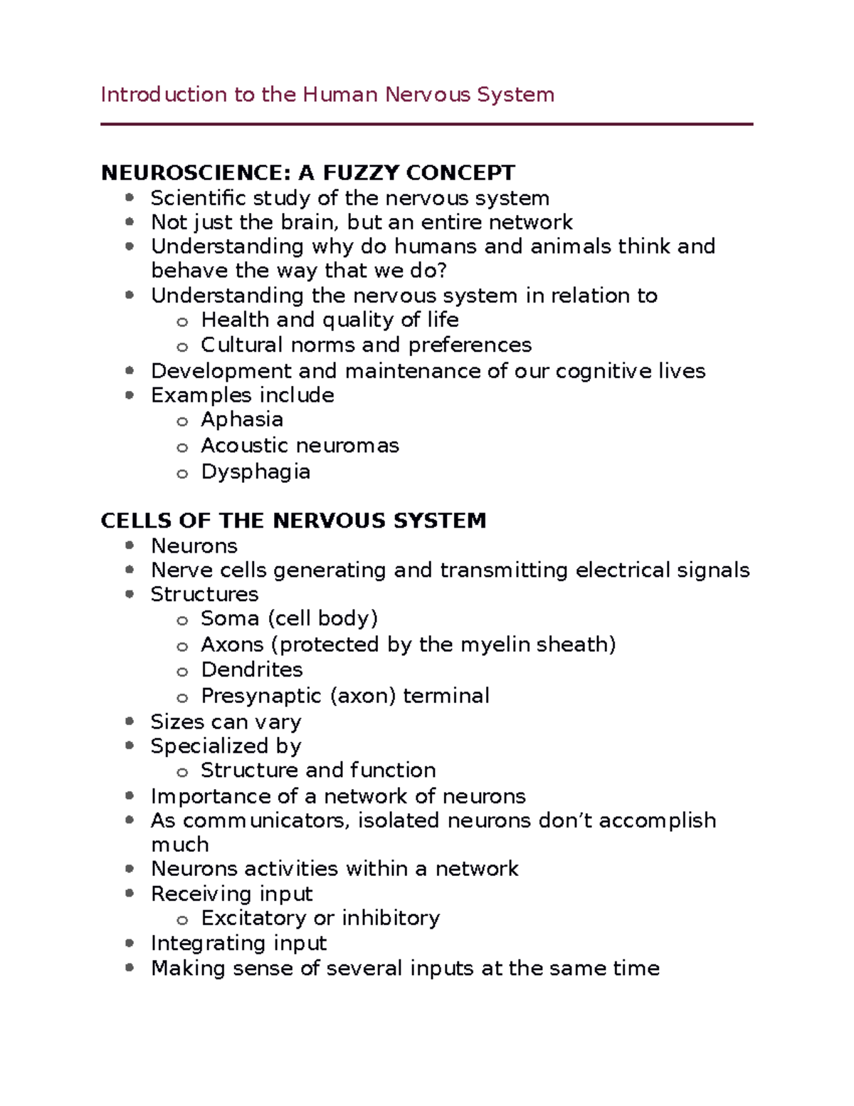 Neural Bases- Intro TO Human Nervous System - Introduction to the Human ...