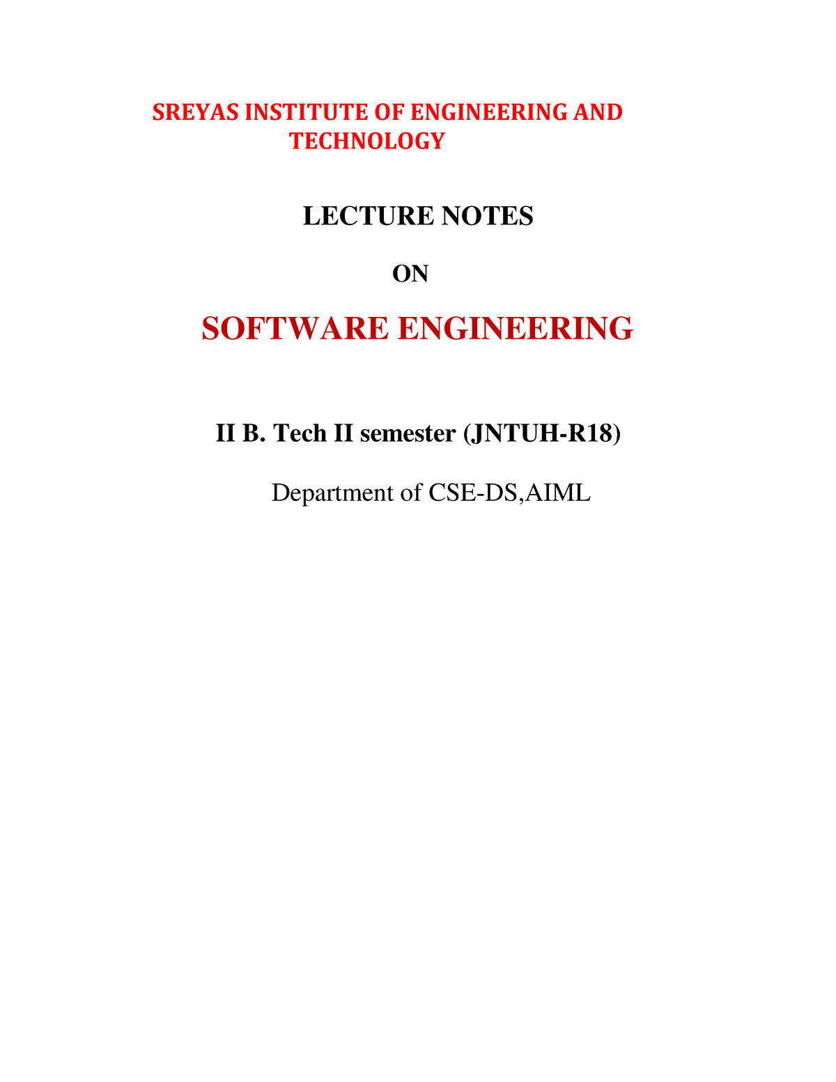 Software Engineering Notes-UNIT 2 full notes - SREYAS INSTITUTE OF ...