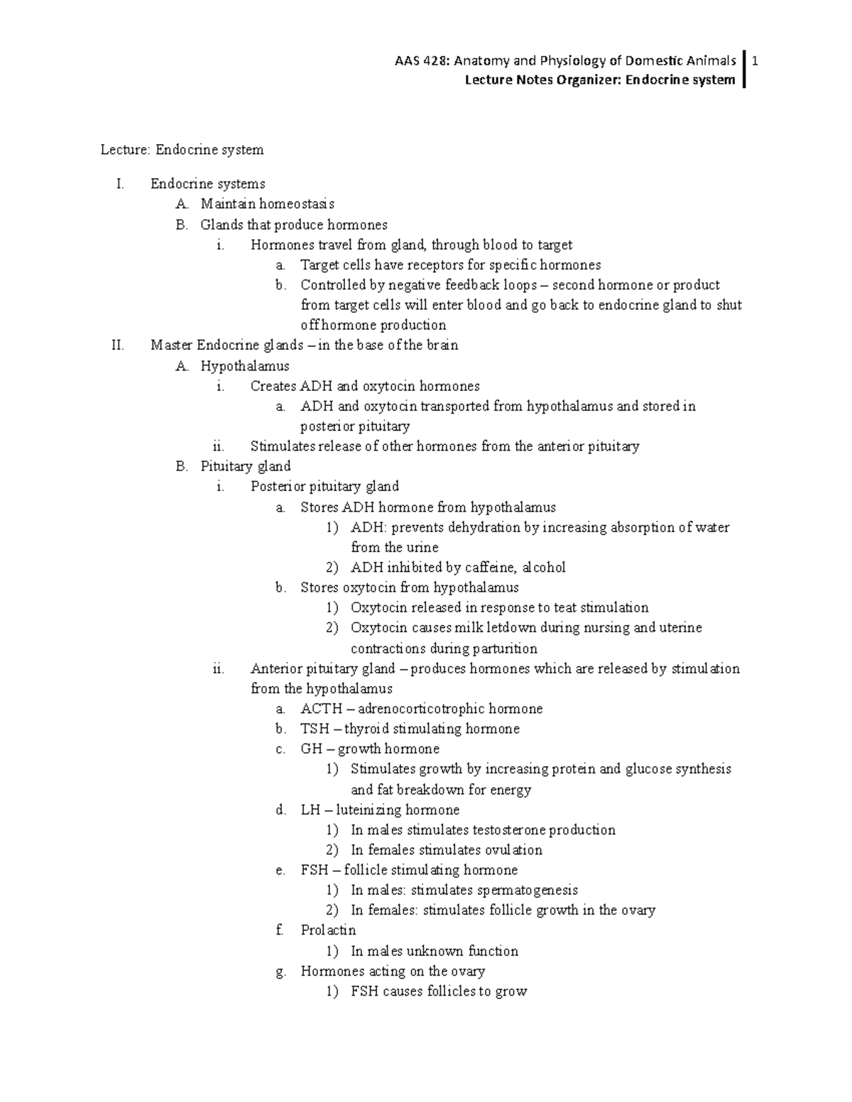 Endocrine Notes - AAS 428: Anatomy and Physiology of Domestic Animals ...