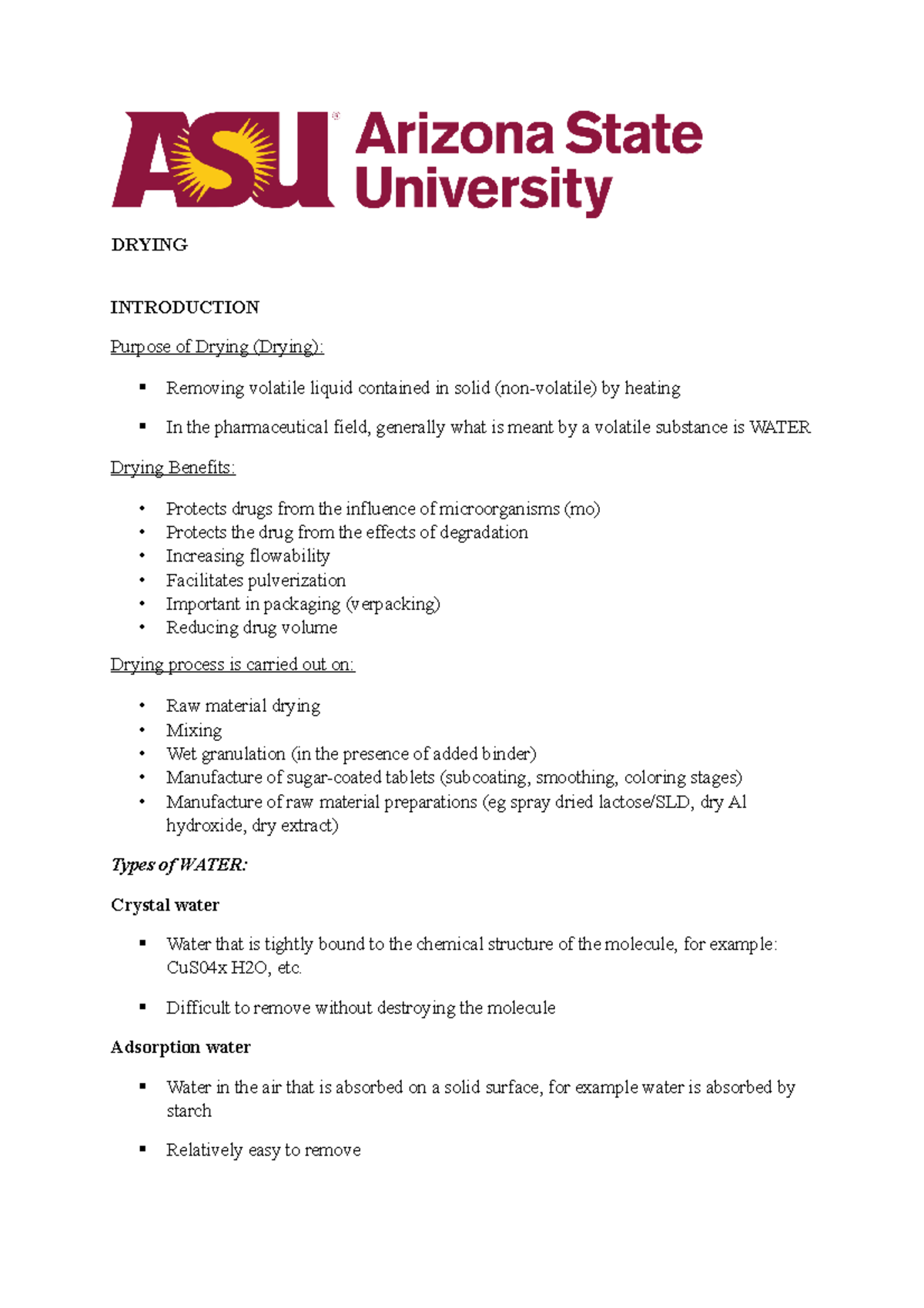 Biology Drying DRYING INTRODUCTION Purpose of Drying (Drying