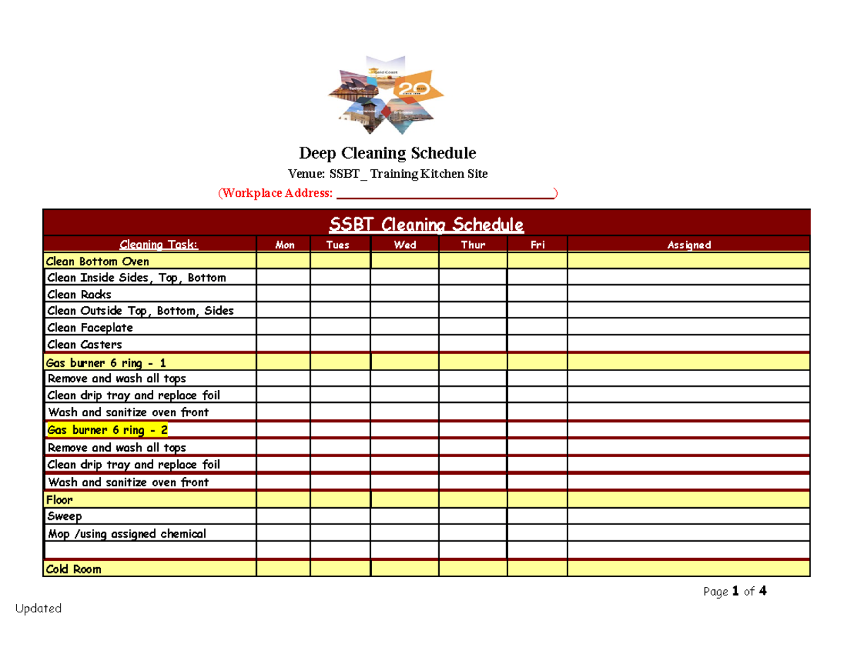 Updated Cleaning Shedule Practical kitchen update 29 - Deep Cleaning ...