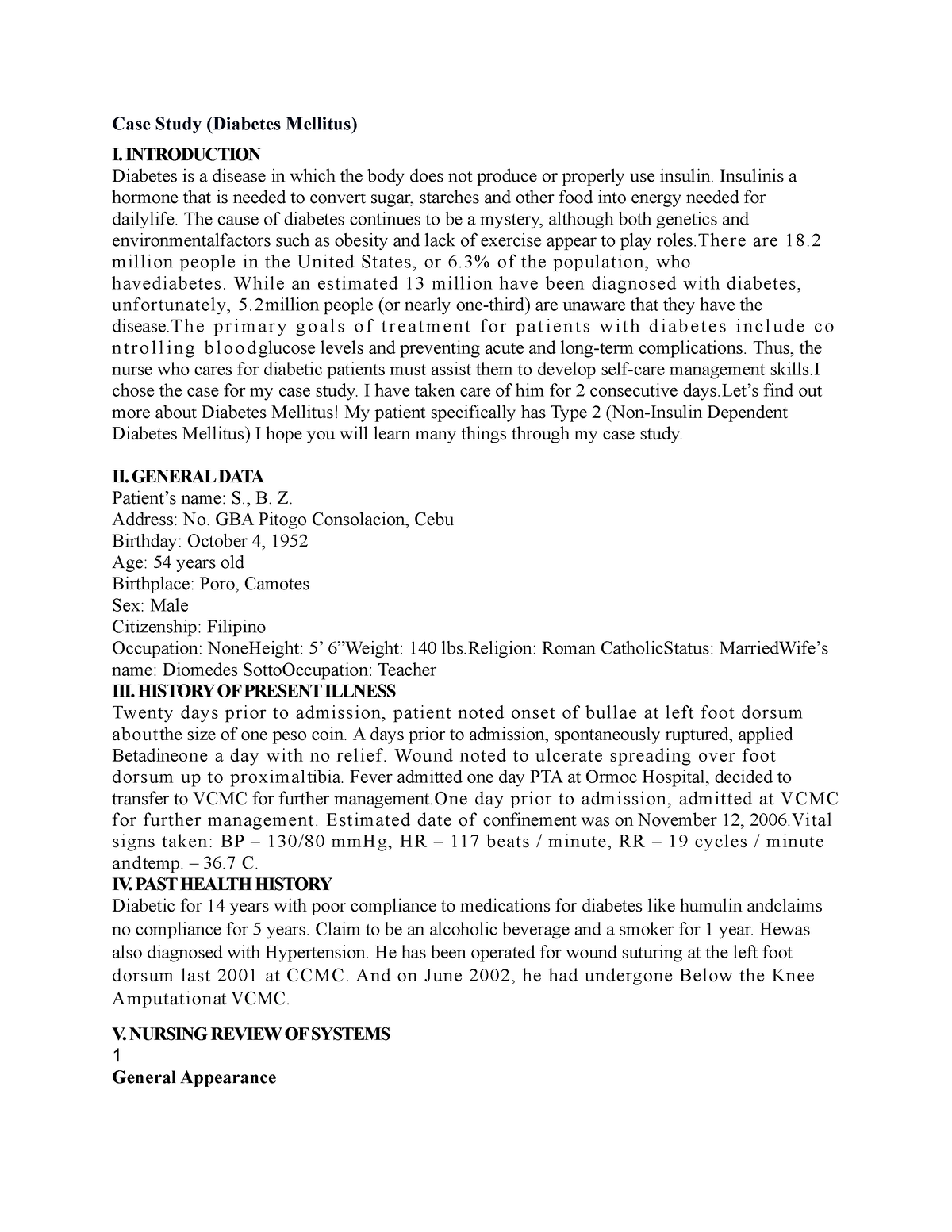 sample case study of diabetes mellitus