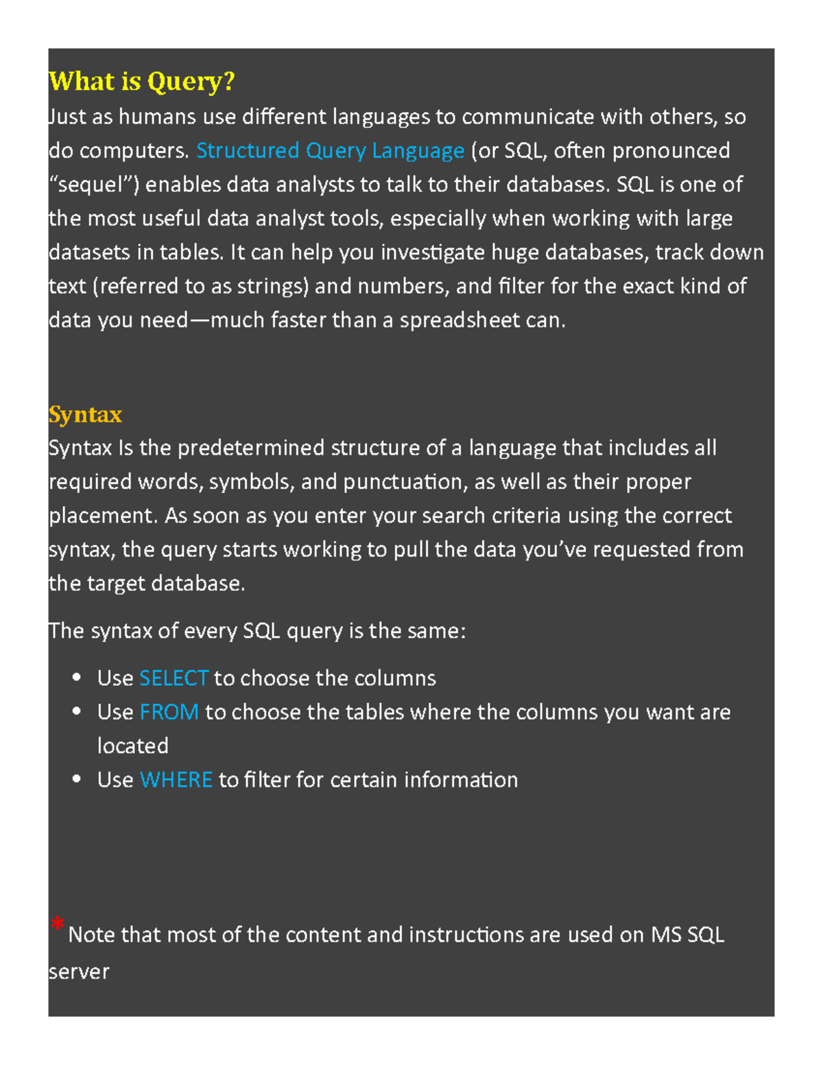 SQL itroduction - This notes show how to use SQL for beginners - What ...