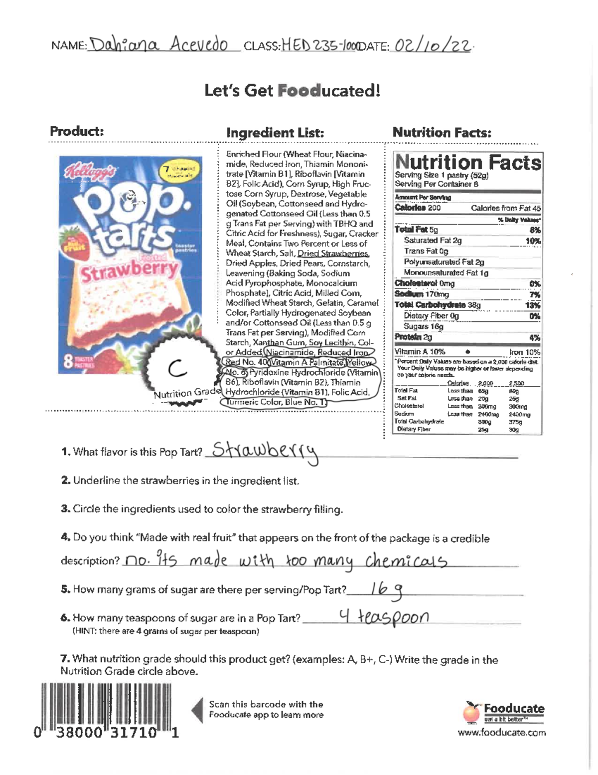 Homework #2 Food Label (Nutrition class) - NUR314 - Studocu