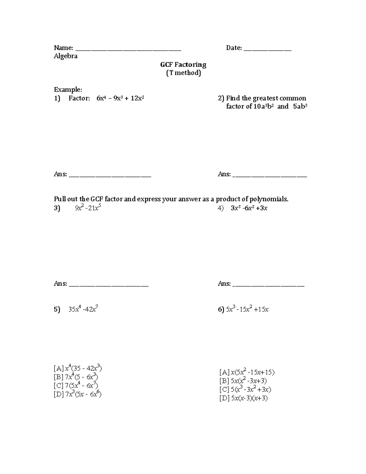 Microsoft Word - Day 1- GCF and DOTS factoring - Name