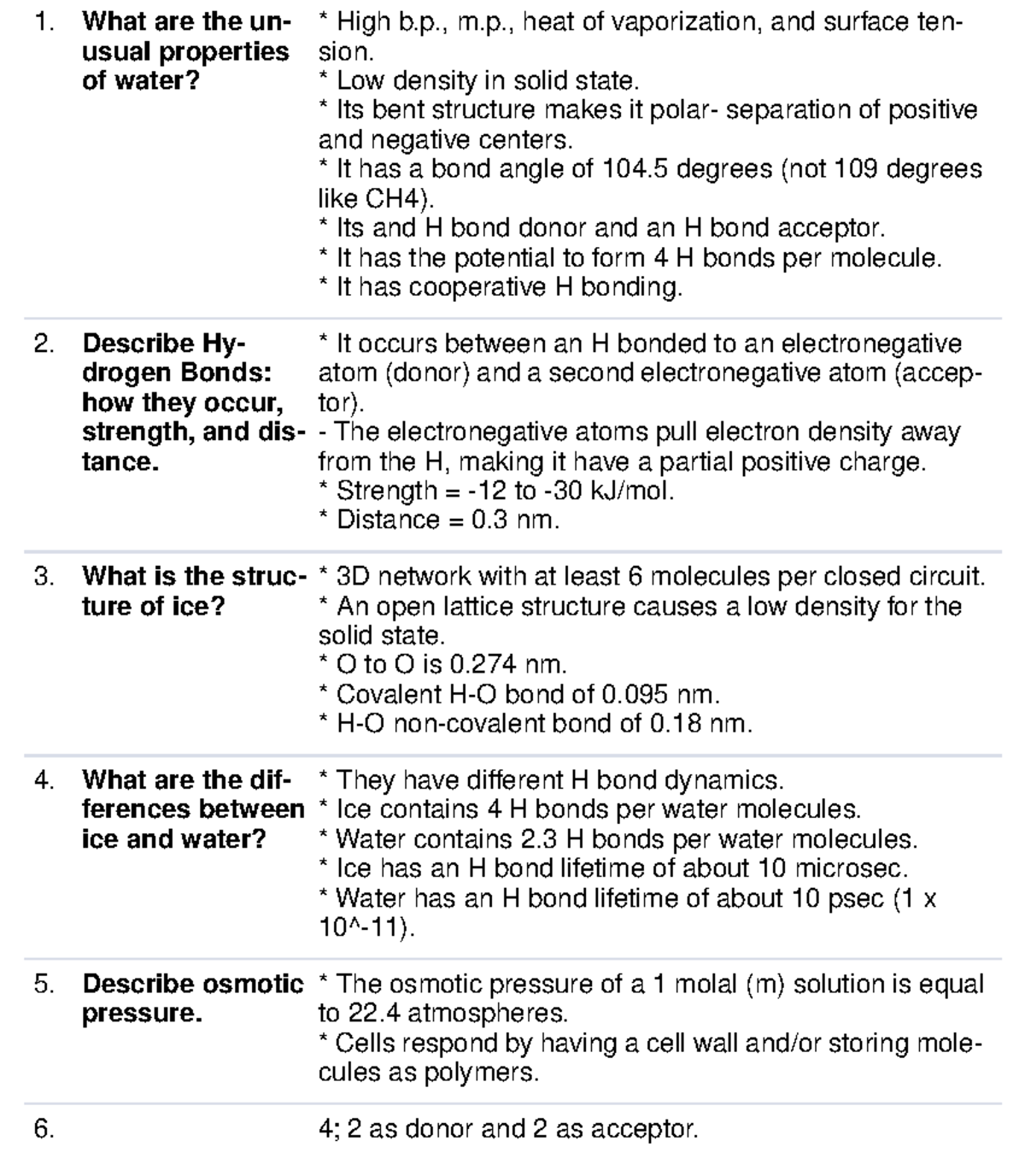 Biochemistry I 1.2 Water What are the un usual properties of water