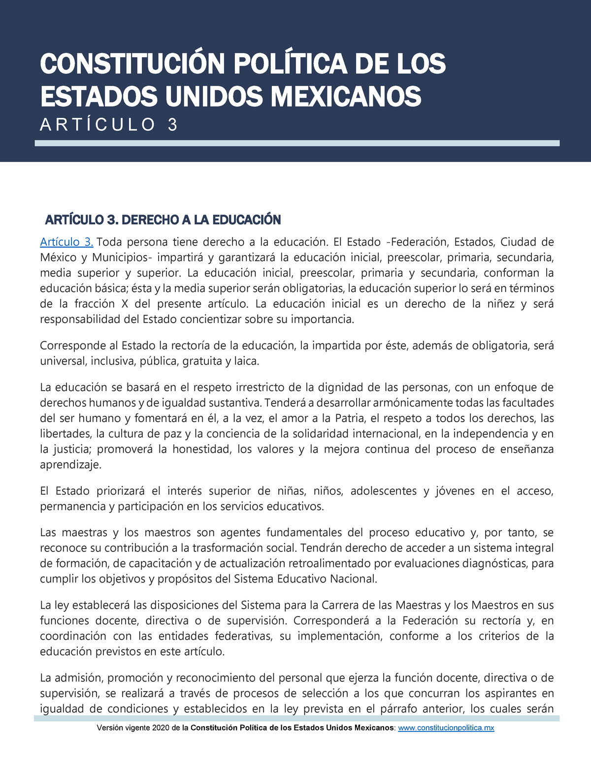 Artículo 3. Constitución Política de los Estados Unidos Mexicanos