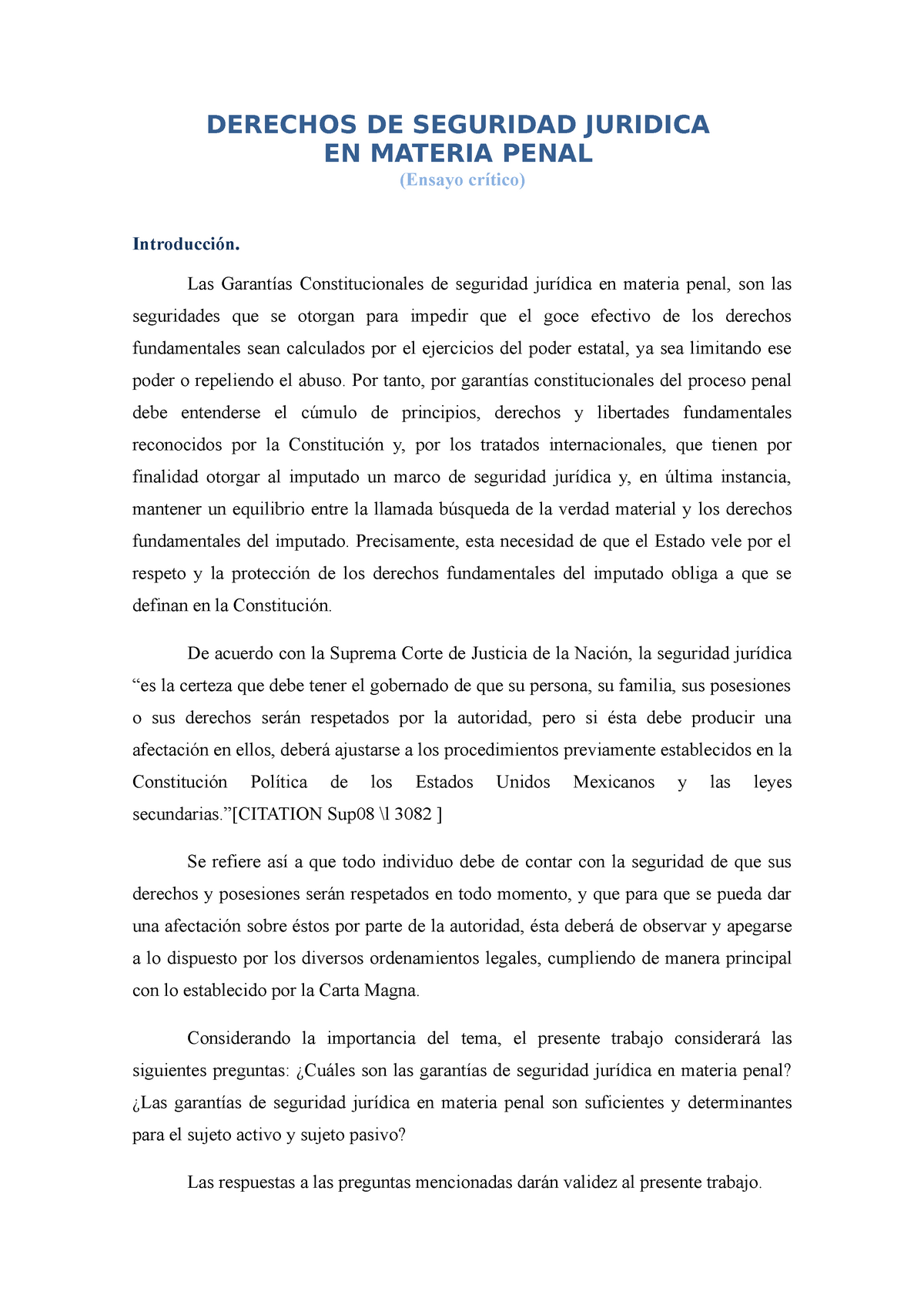 Ensayo De Seguridad Jur Dica En Materia Penal Derechos De Seguridad