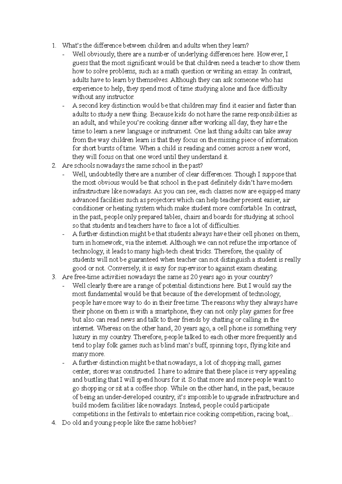 Comparison speaking part 3 What’s the difference between children and