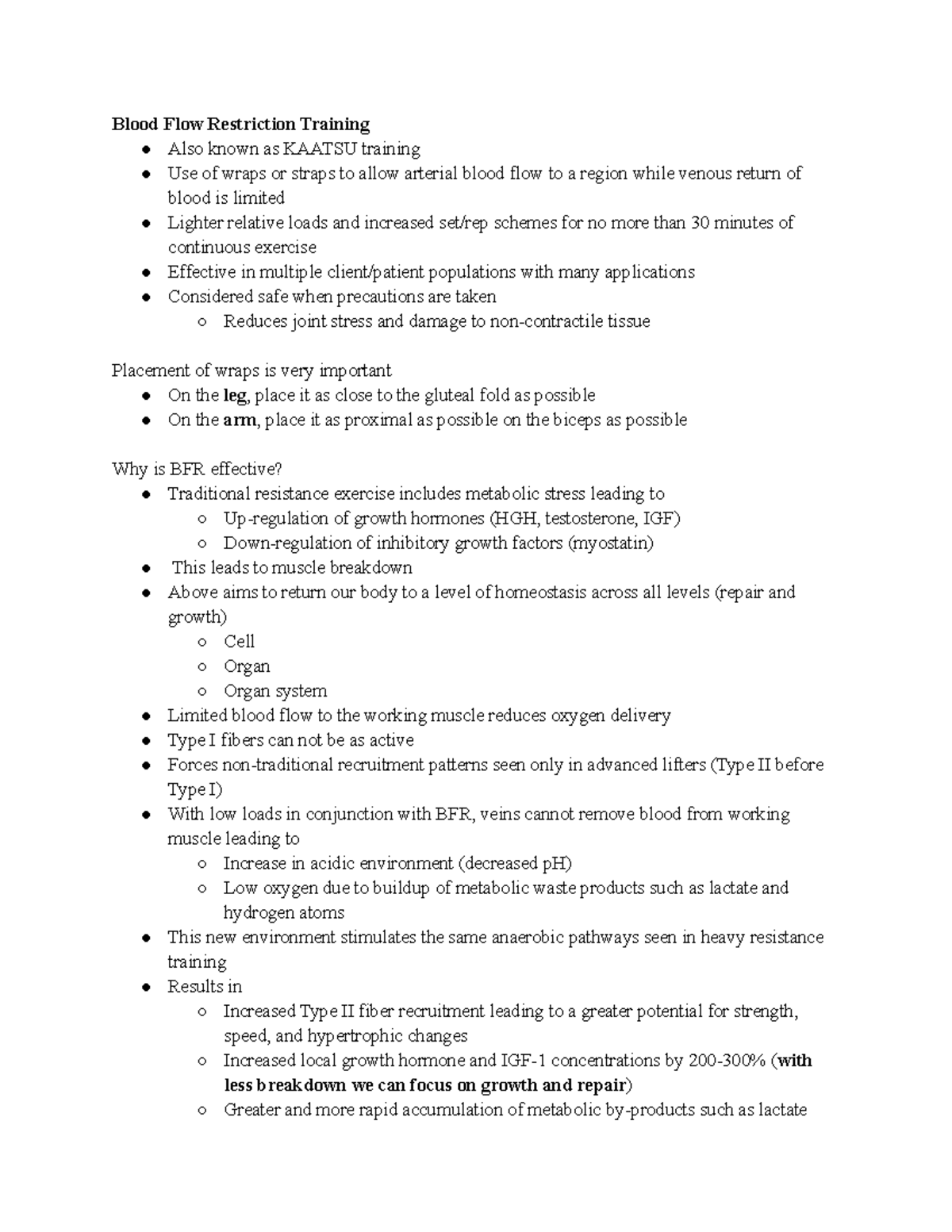 EPII Exam 3 - second half of semster - Blood Flow Restriction Training ...