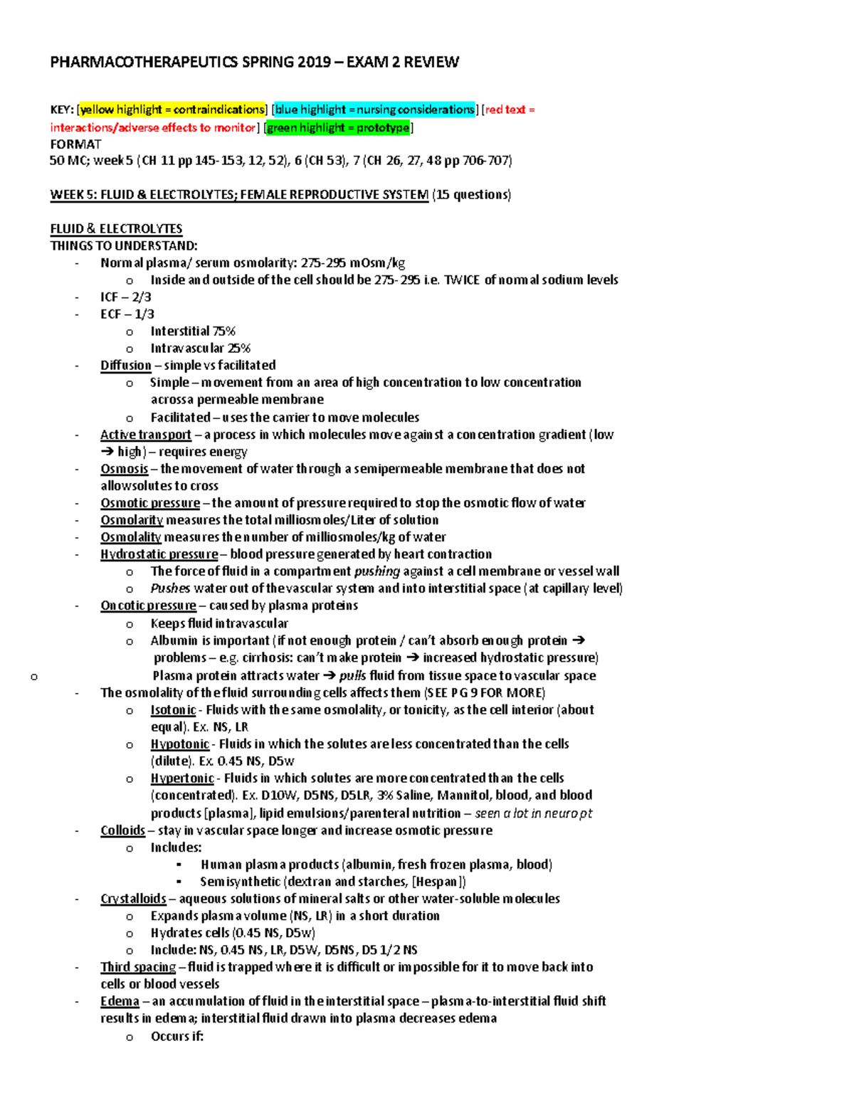 Pharm EXAM 2 Study Guide - PHARMACOTHERAPEUTICS SPRING 2019 – EXAM 2 ...
