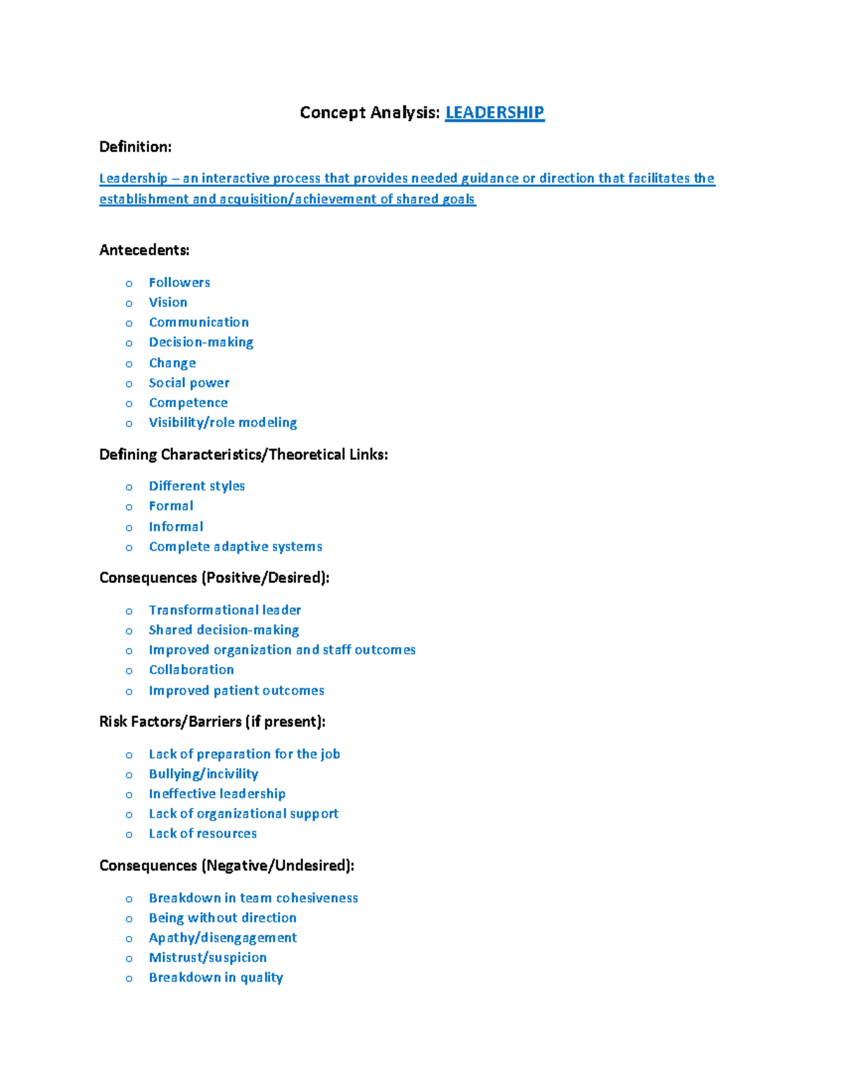 Leadership Concept Analysis - Concept Analysis: LEADERSHIP Definition ...