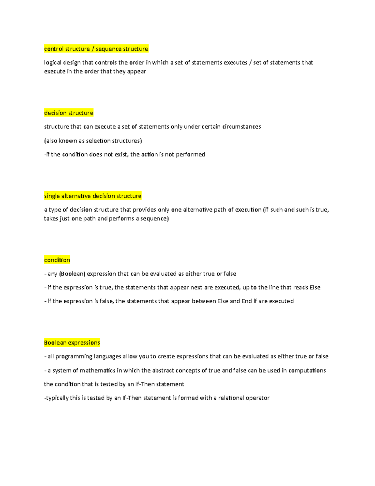 Studyset 7 - CSCI1923 - control structure / sequence structure logical ...