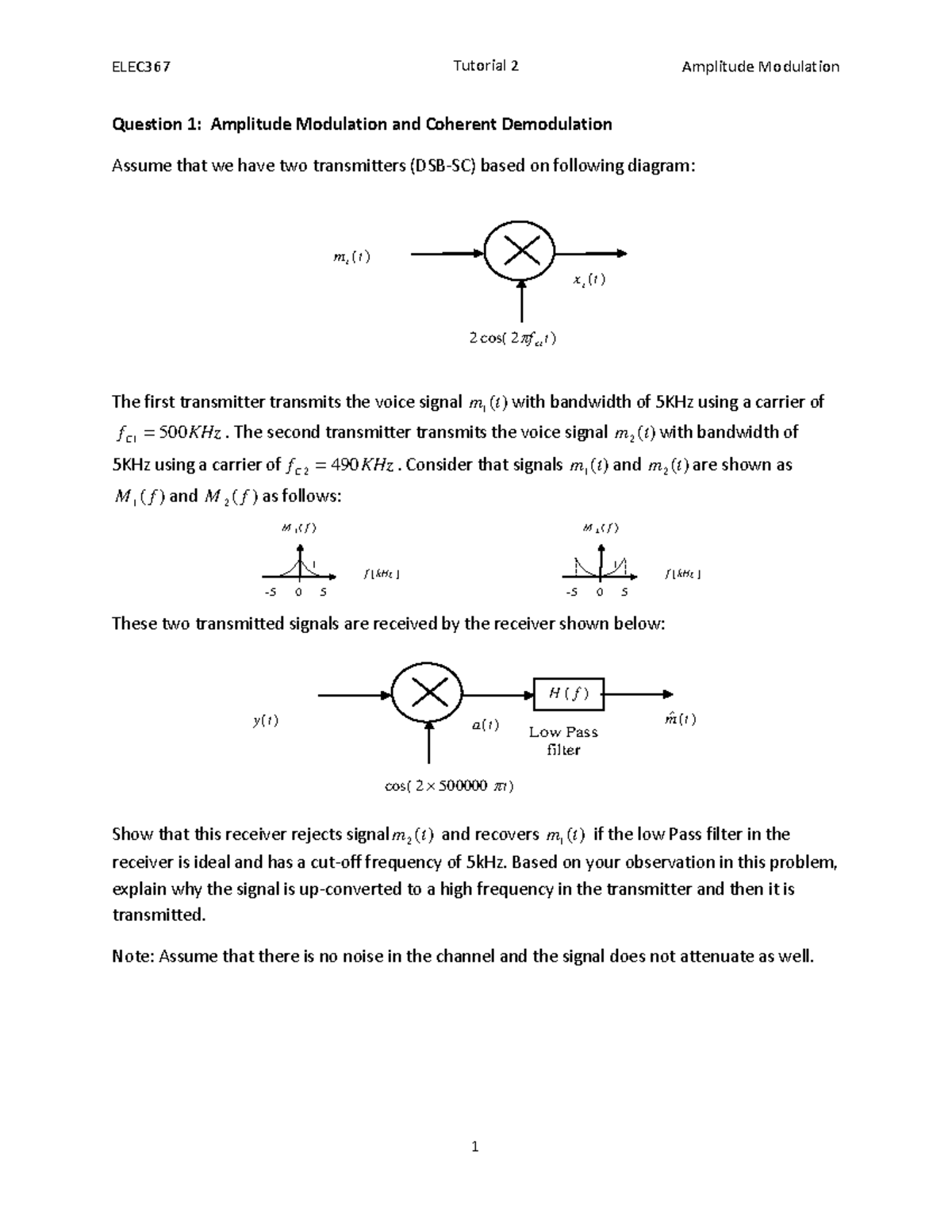 ELEC367 Tutorial 2, Amplitude Modulation - ELEC367 Tutorial 2 Amplitude ...