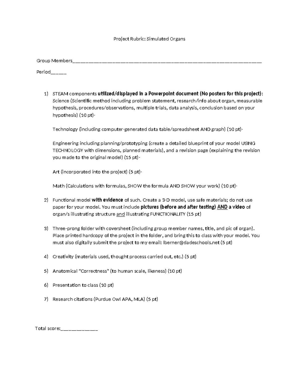 Project+3+Rubric+ Steam - Project Rubric: Simulated Organs Group - Studocu