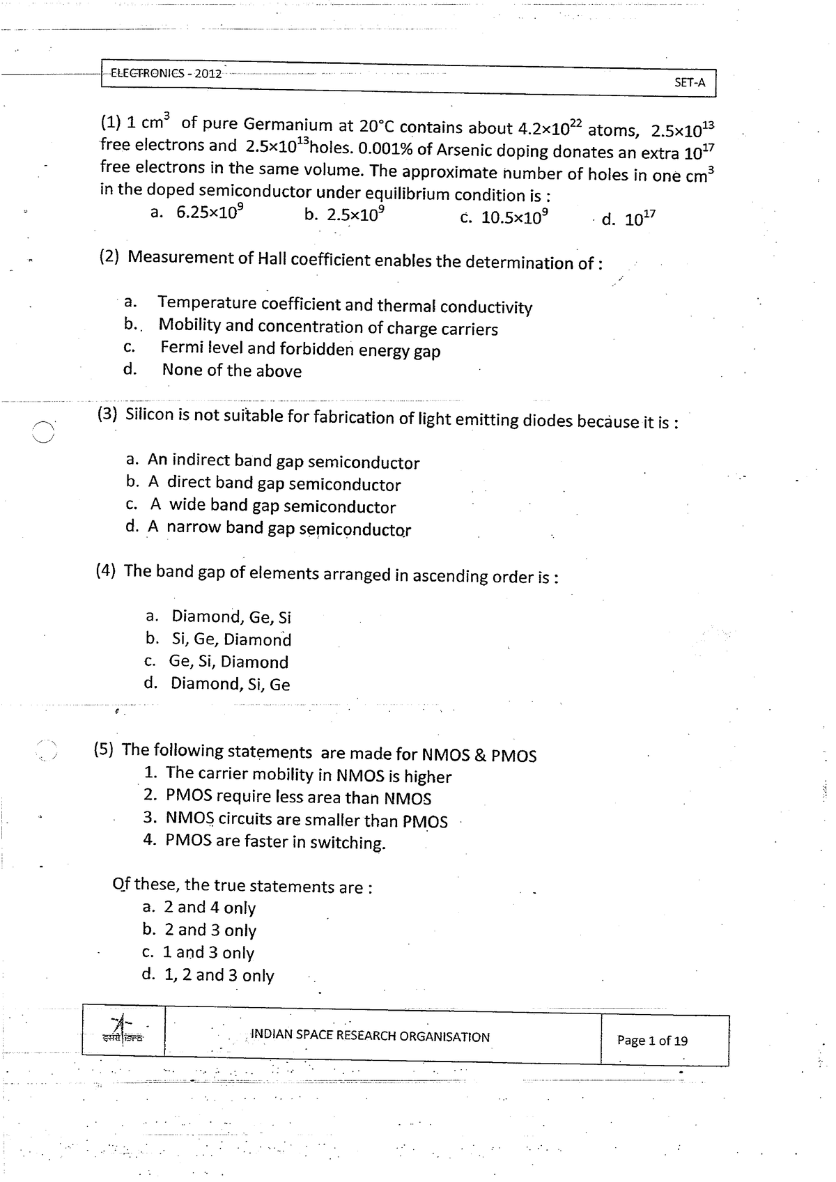 ISRO 2012 EC Question Paper - Chemical E ngineering - Studocu