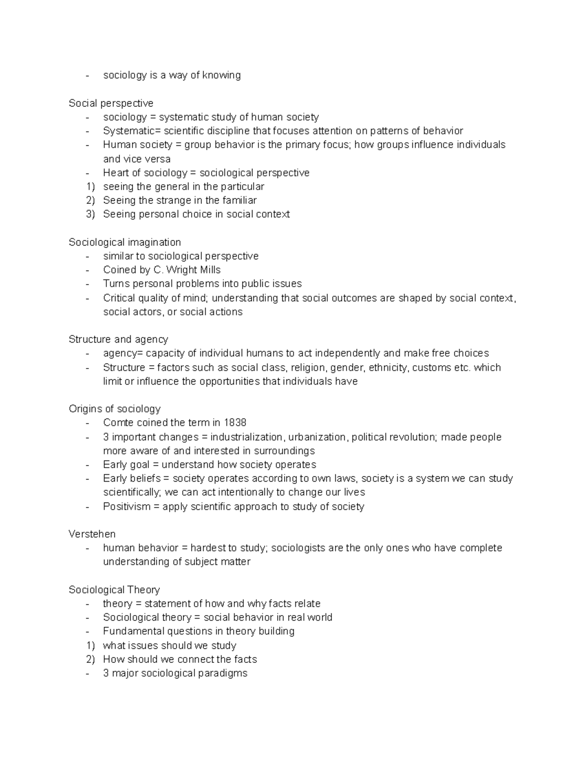 Sociology Chapter 1 And 2 Notes - Sociology Is A Way Of Knowing Social ...