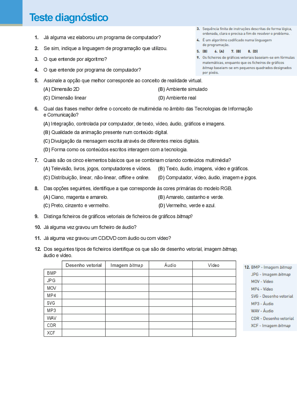 Testes Resolvidos Api B - Teste Diagnóstico 1. Já Alguma Vez Elaborou ...