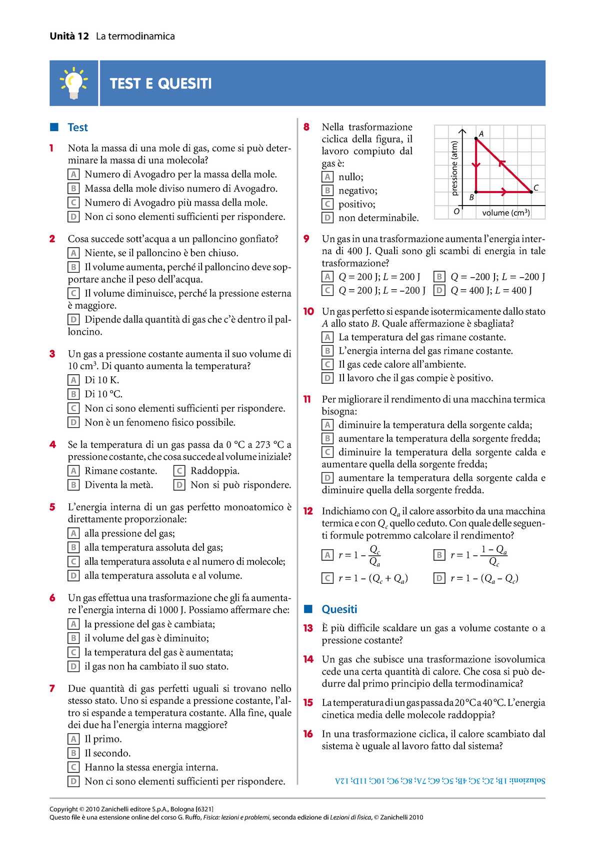 Fisica E12 Test Quesiti - Copyright © 2010 Zanichelli Editore S.p ...