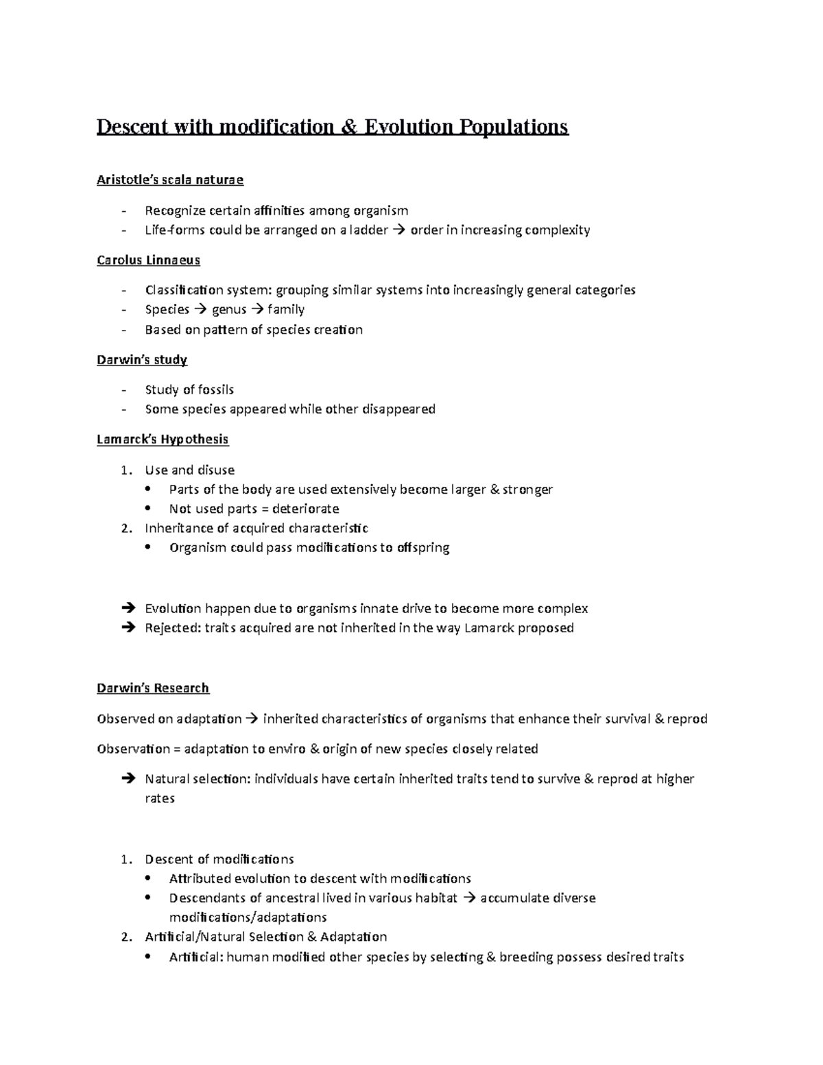 Descent with modification - Use and disuse Parts of the body are used ...