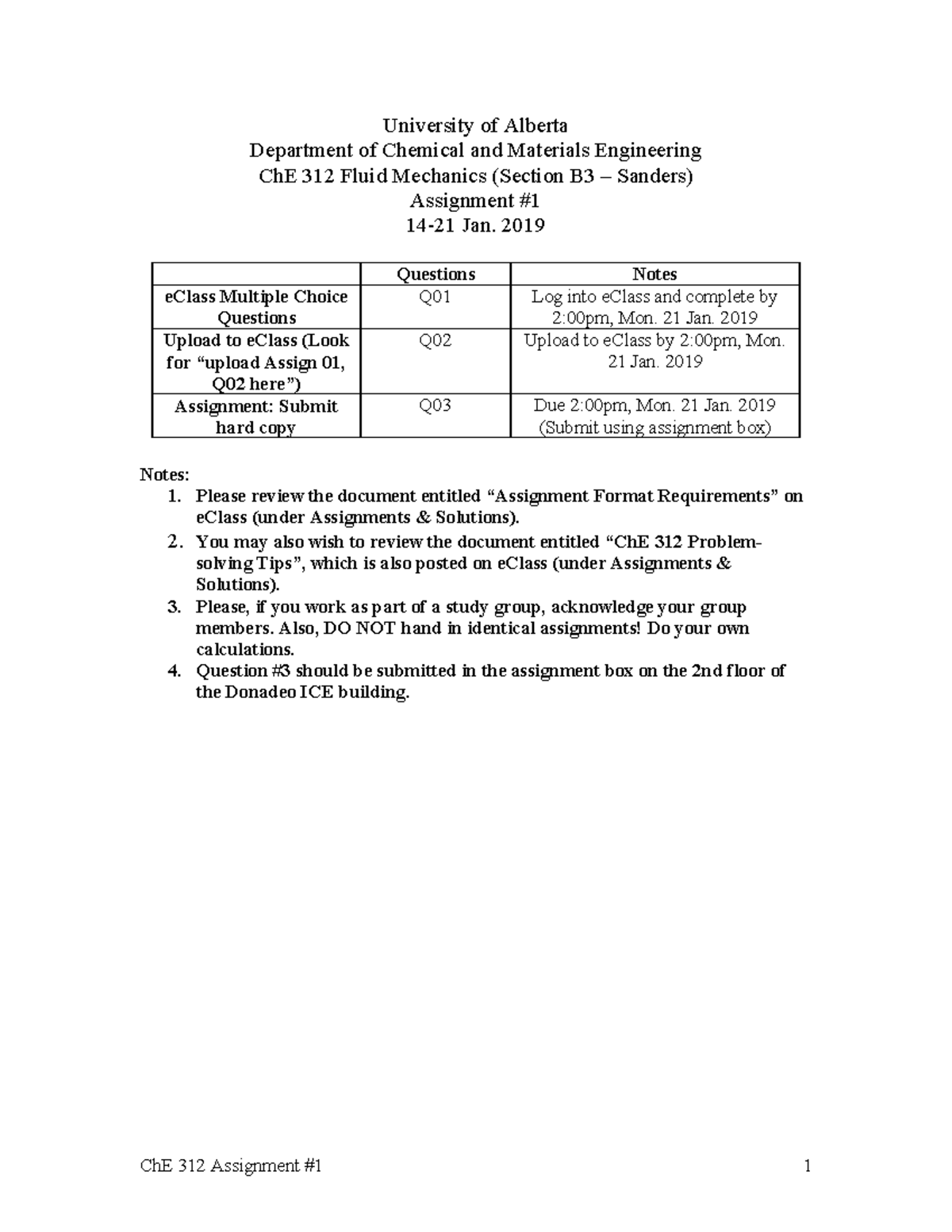 01 CHE312Assign Wi2019 - University of Alberta Department of Chemical ...
