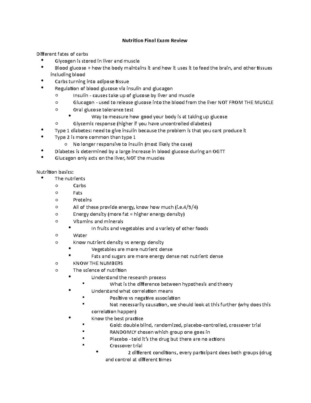 Nutrition Final Exam Review - Nutrition Final Exam Review Different ...