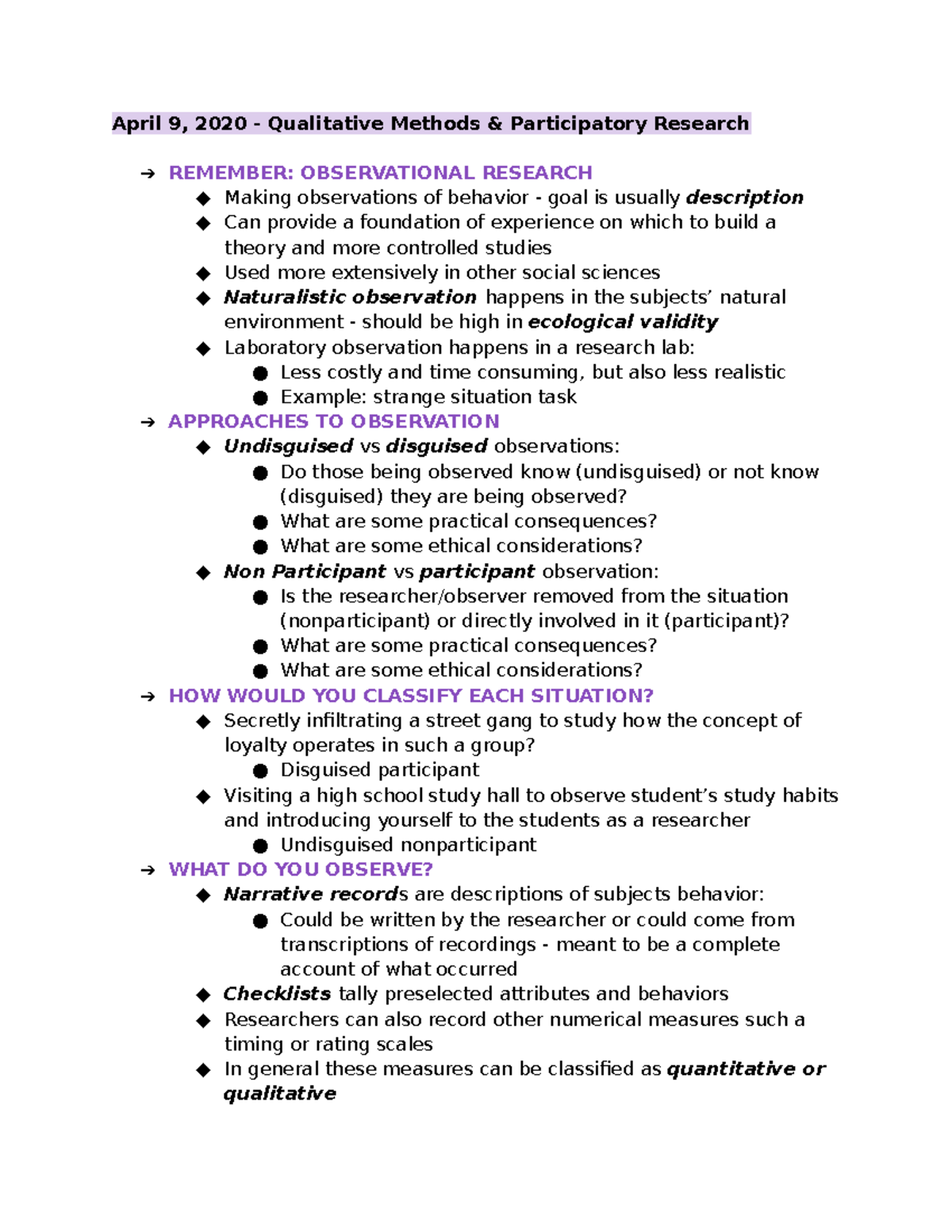 qualitative research methods notes