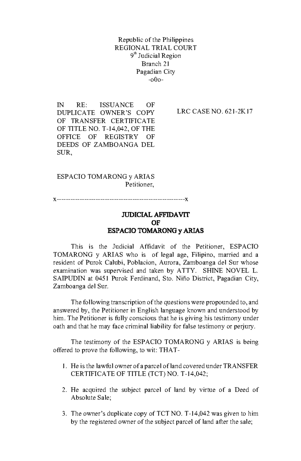 Feismo - Petitions - IN RE: ISSUANCE OF DUPLICATE OWNER9S COPY OF ...