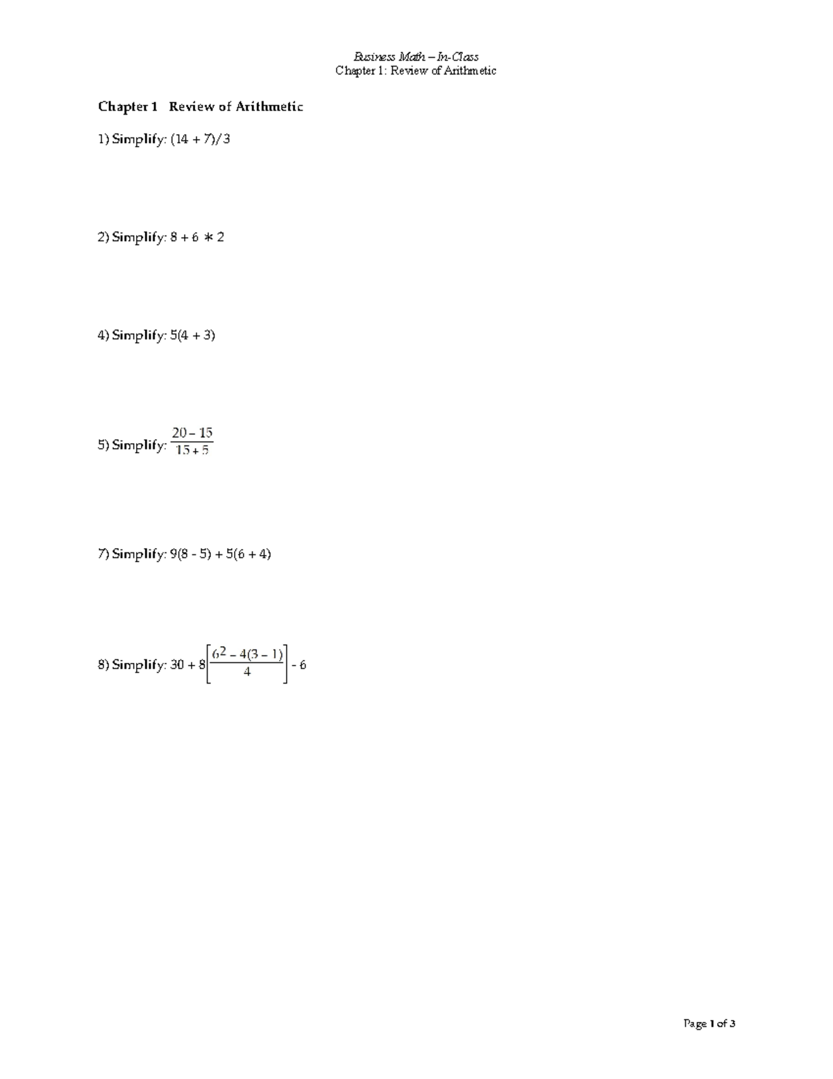 Business Math - Ch01 - in-class - BUS01 - Anderson College - Studocu