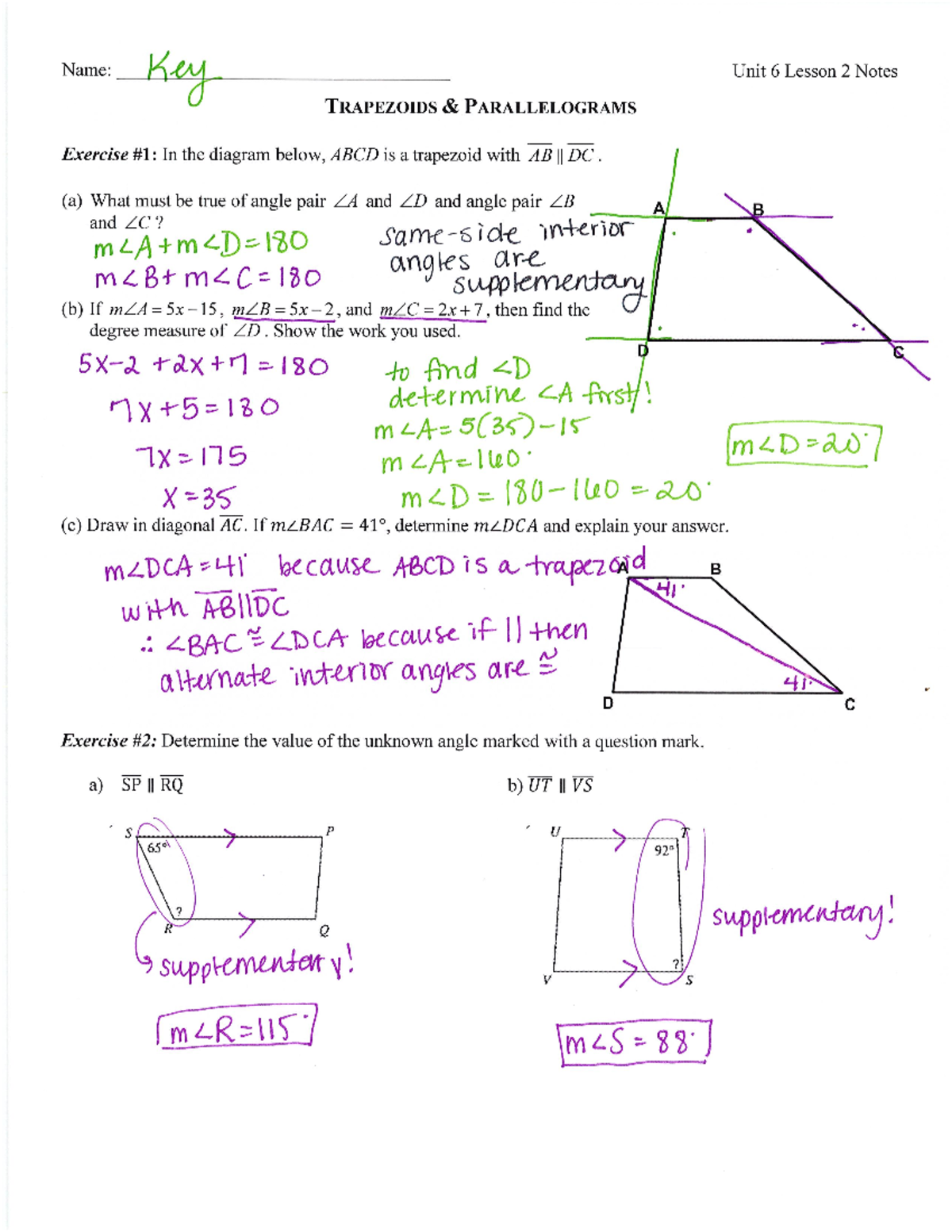 common core geometry unit 6 lesson 2 homework answer key