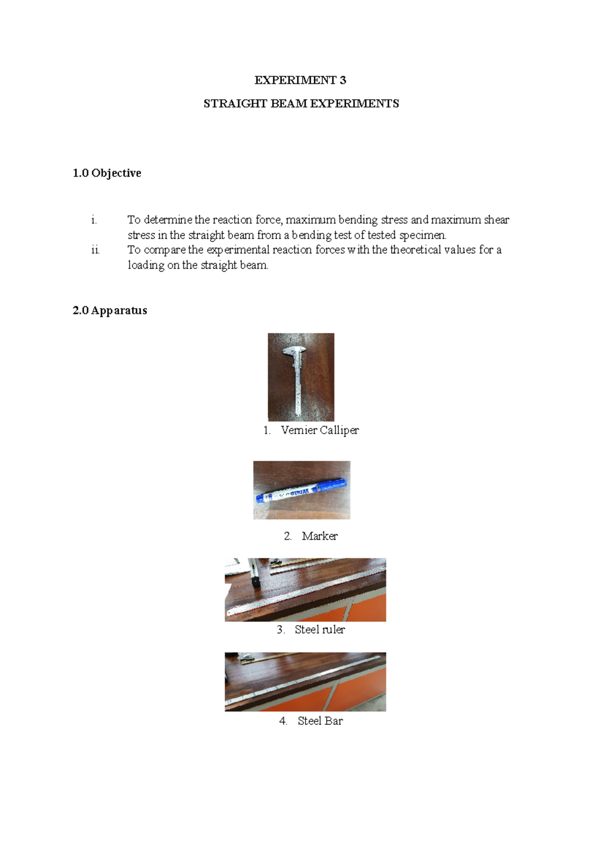 straight beam experiment lab report