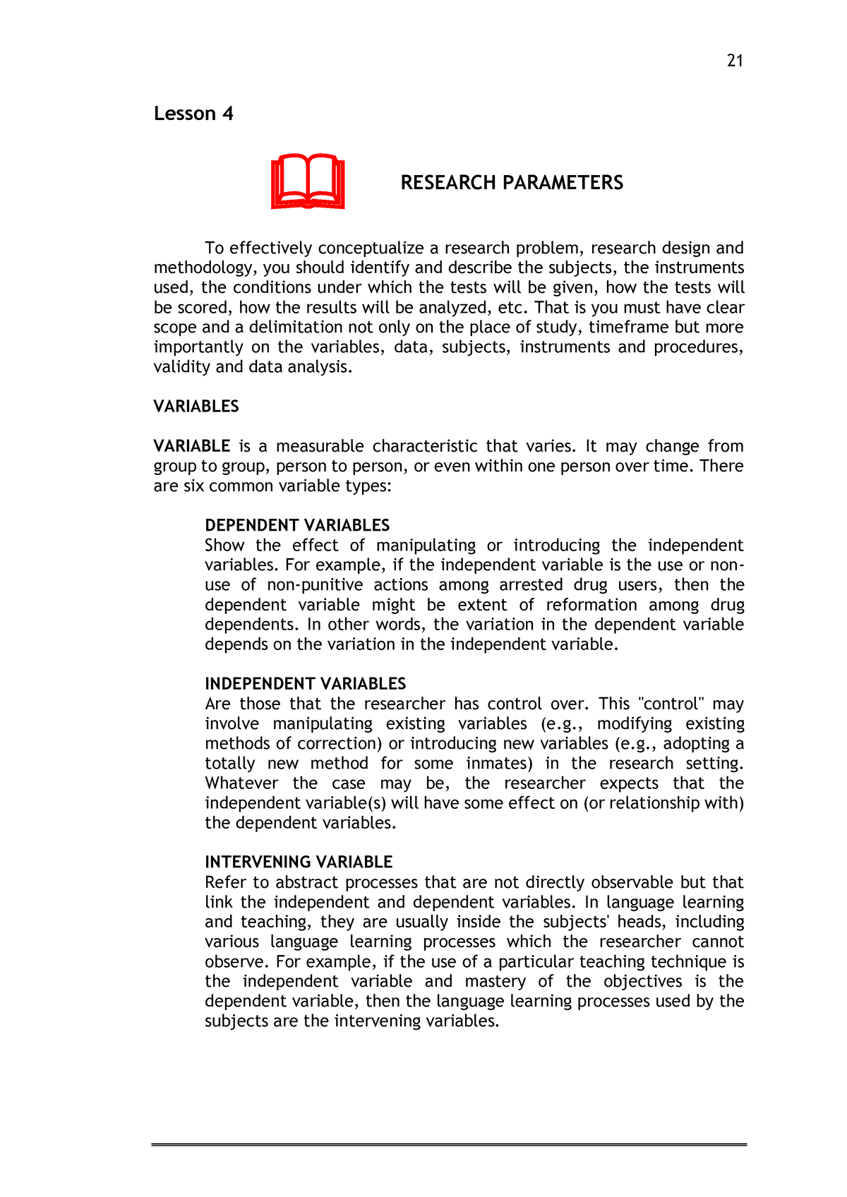 b. research design parameters