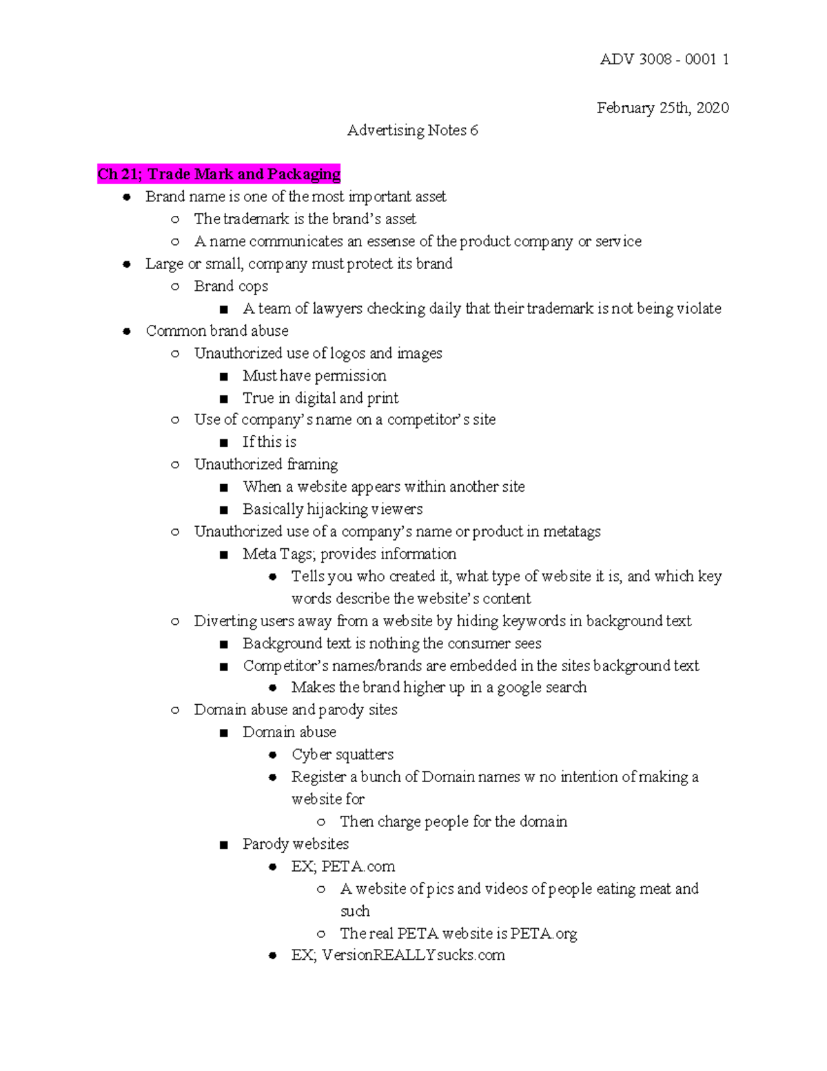 Advertising Notes 6 - Class 6 - February 25th, 2020 Advertising Notes 6 ...