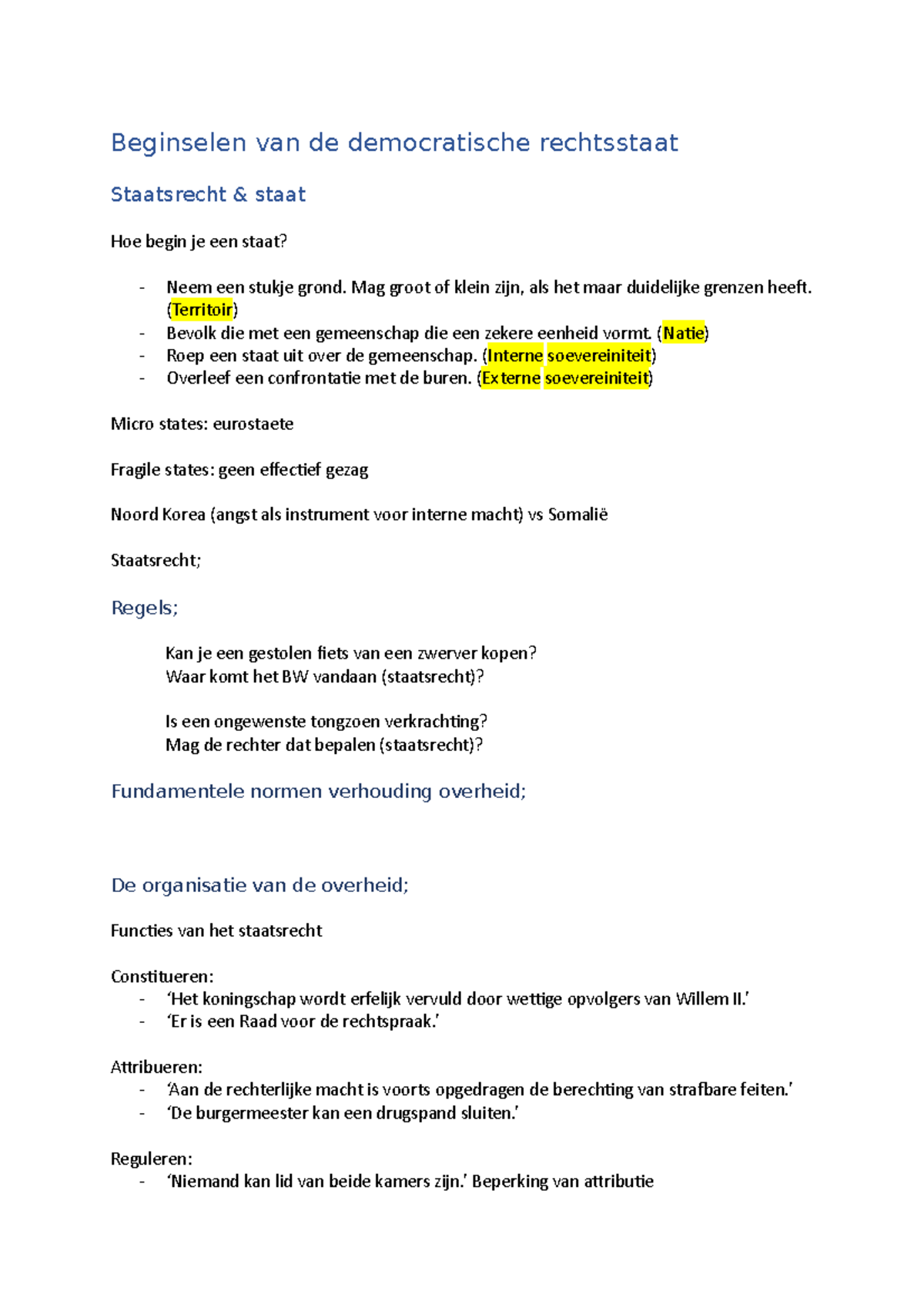 Beginselen Week 1 Hc - Beginselen Van De Democratische Rechtsstaat ...