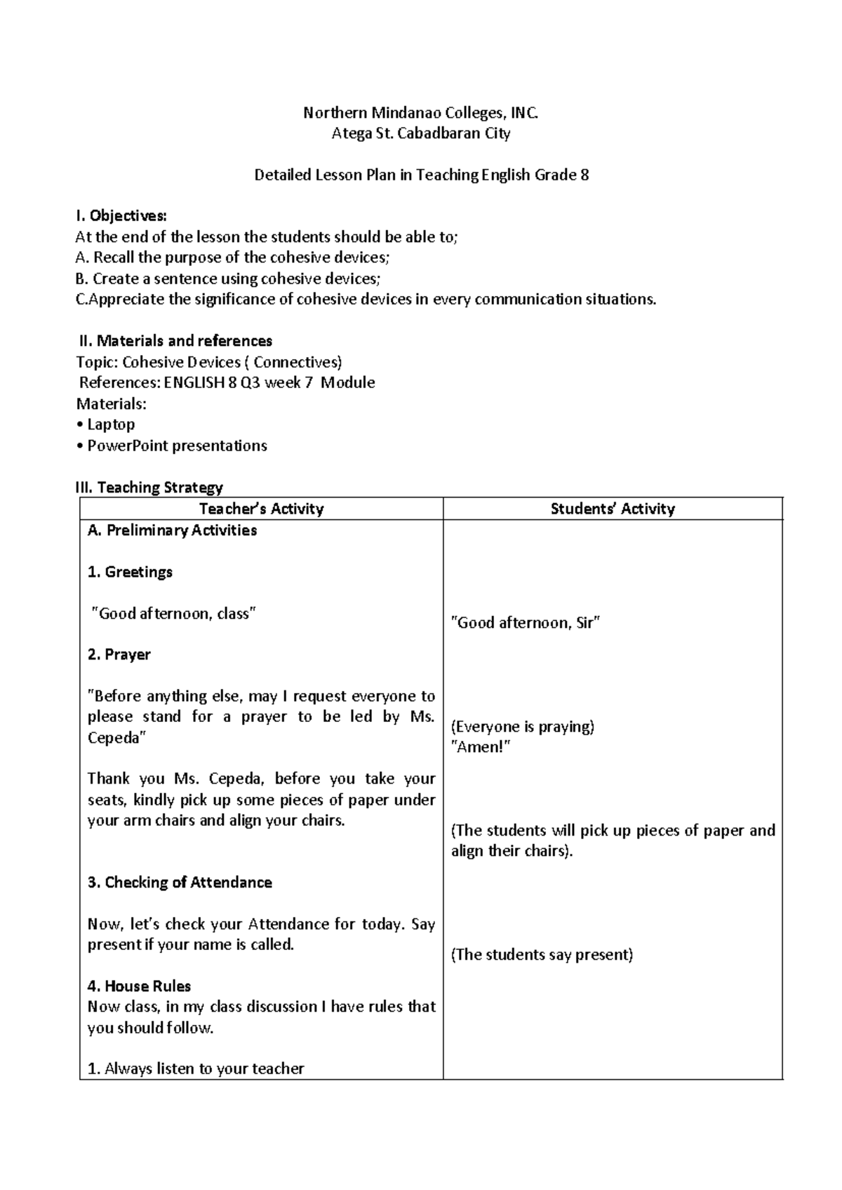 Cohesive- Devices - Northern Mindanao Colleges, INC. Atega St ...