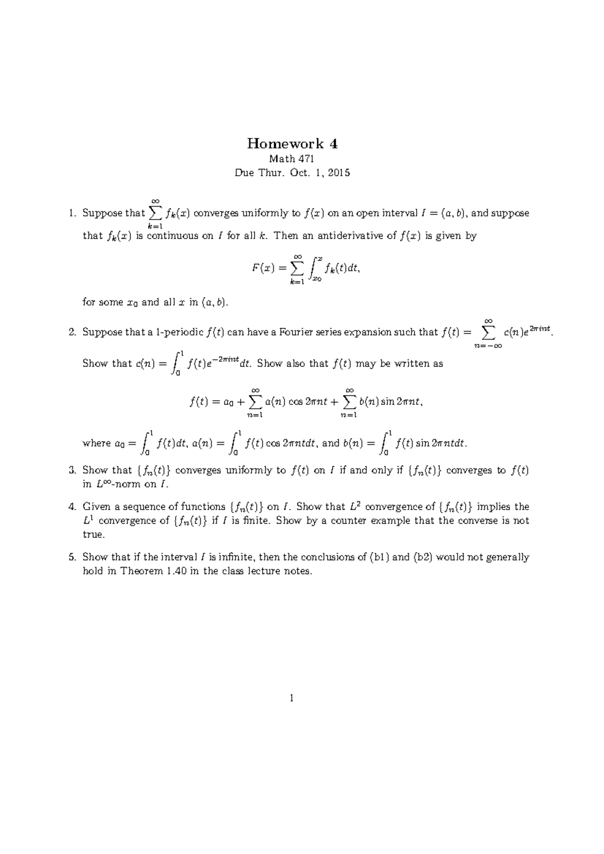 HW4 m471 15f - Homework assignment 4 - Homework 4 Math 471 Due Thur ...