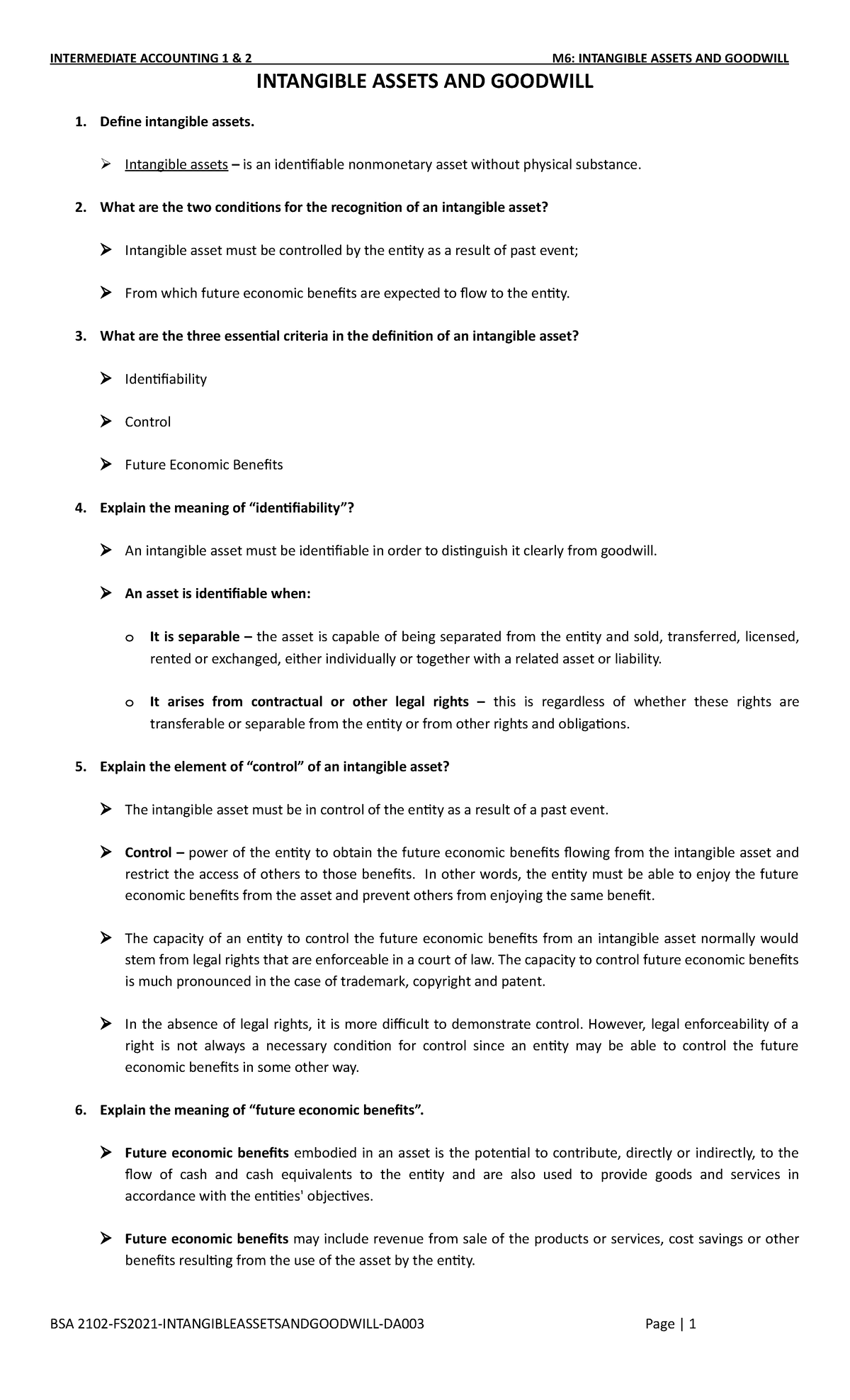 M6 - Intangible Assets and Goodwill - INTANGIBLE ASSETS AND GOODWILL 1 ...