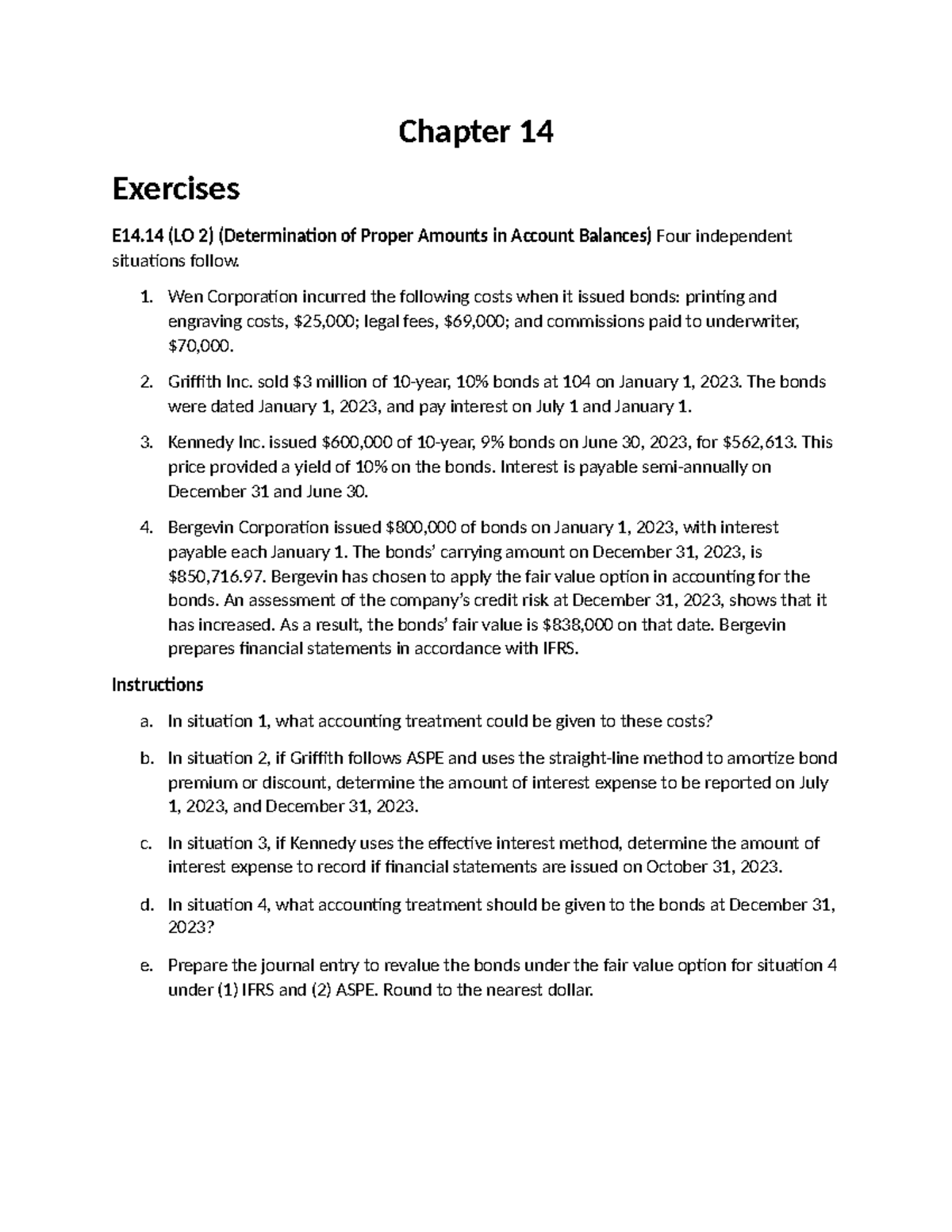 Chapter 14- Home Work Questions - Chapter 14 Exercises E14 (LO 2 ...