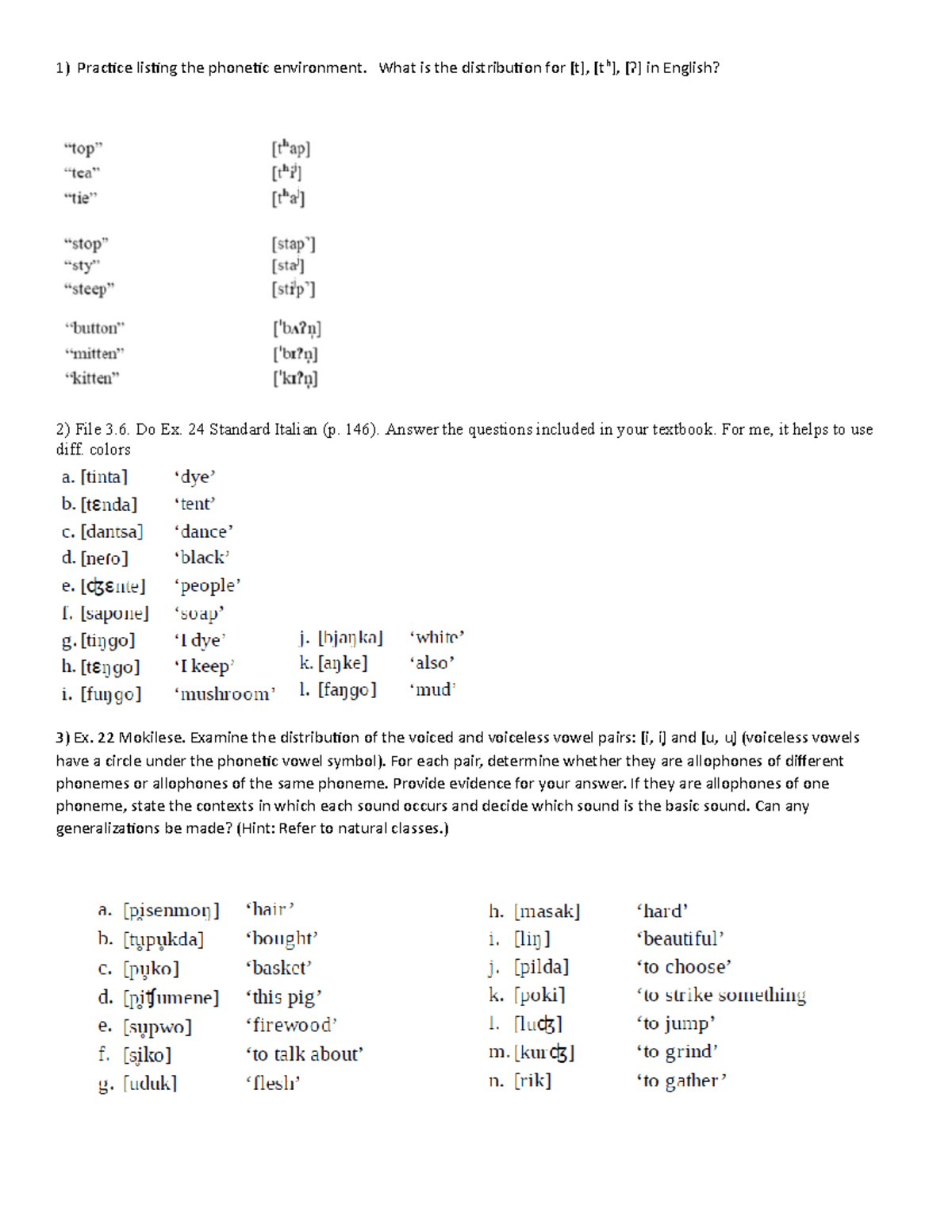 Phonol problems in-class handout practice - Practice listing the ...